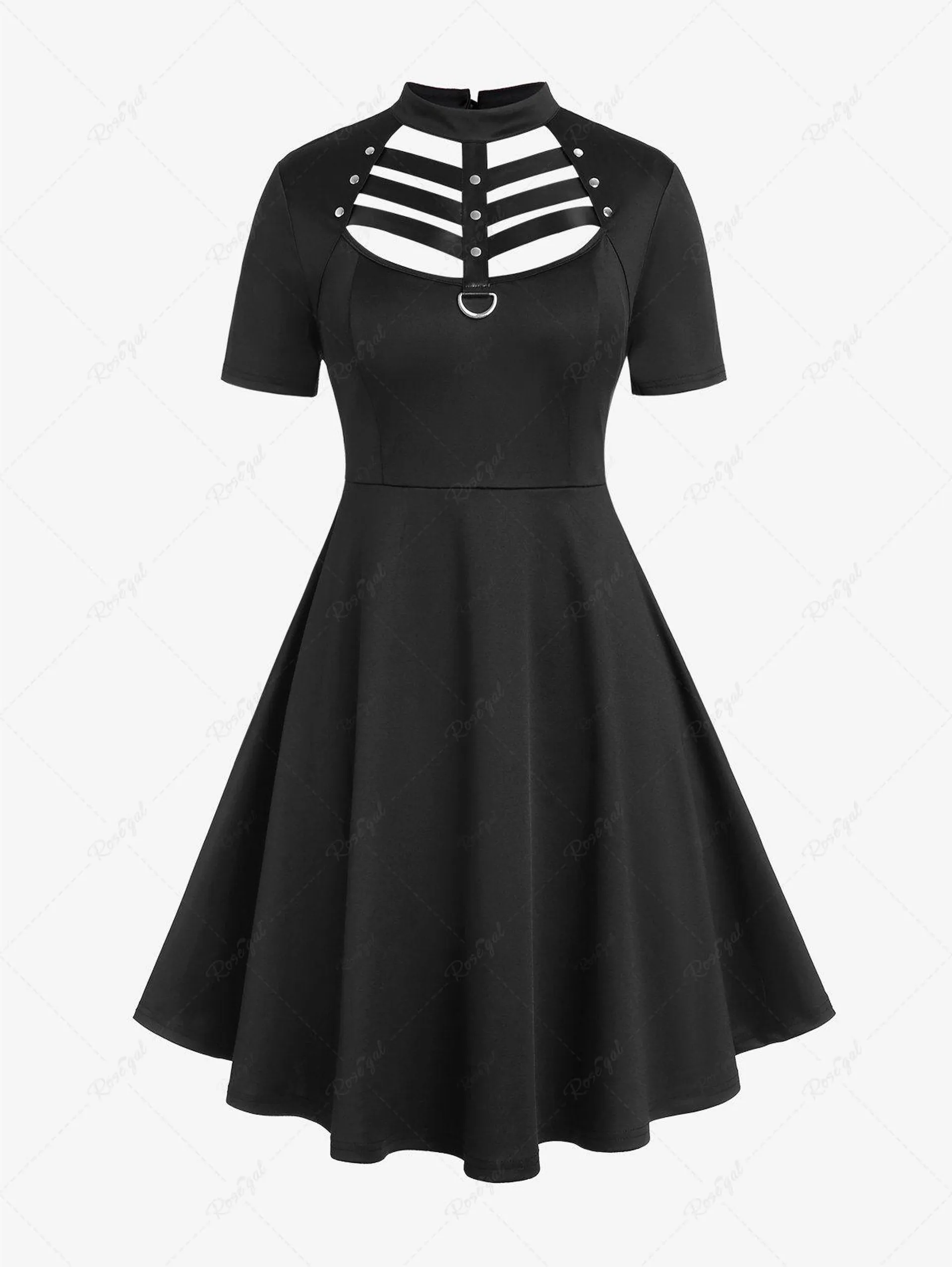 Gothic D-ring PU Leather Panel Ladder Cutout Dress - 5x | Us 30-32