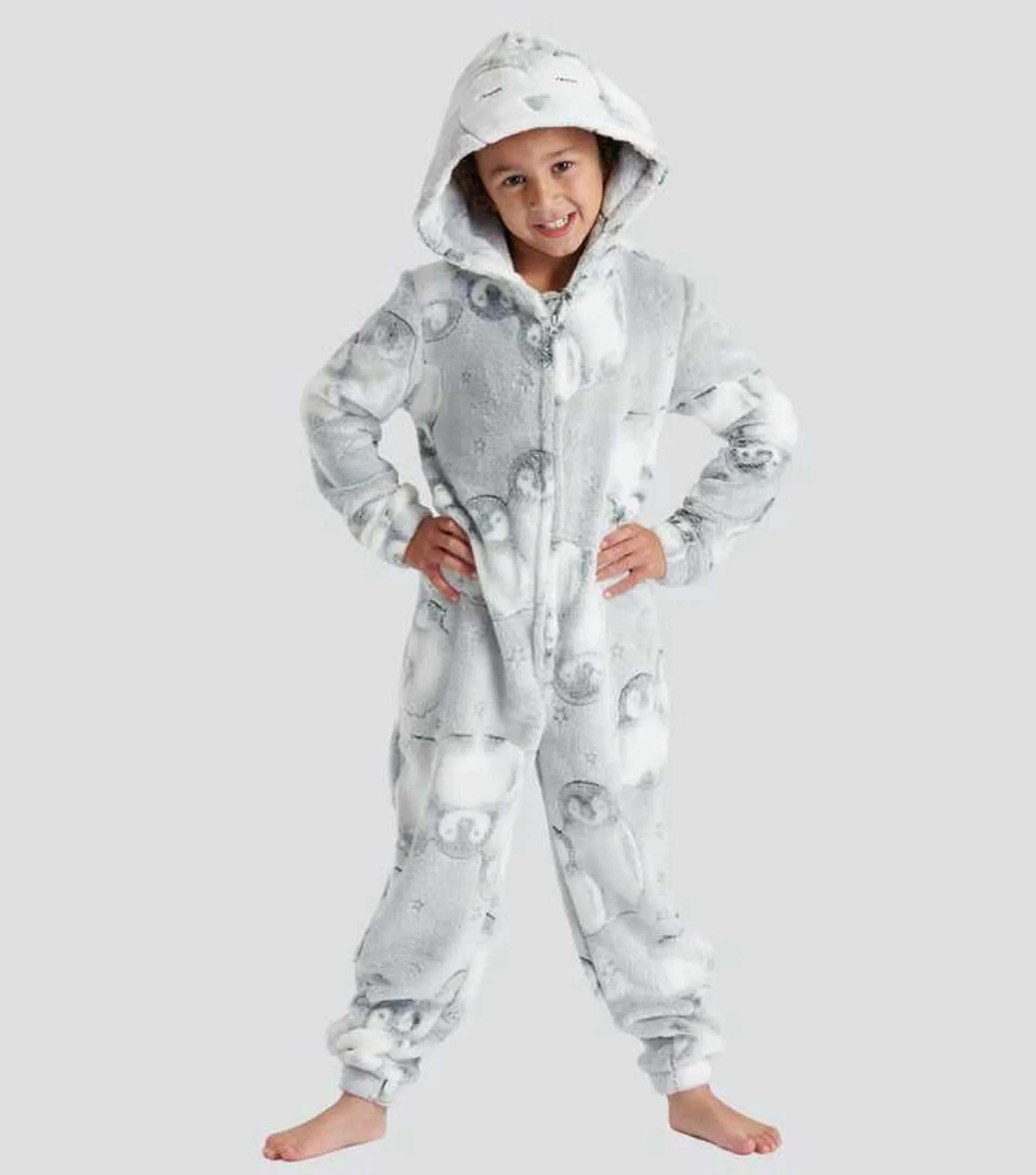 Loungeable Kids Grey Penguin Fleece Onesie