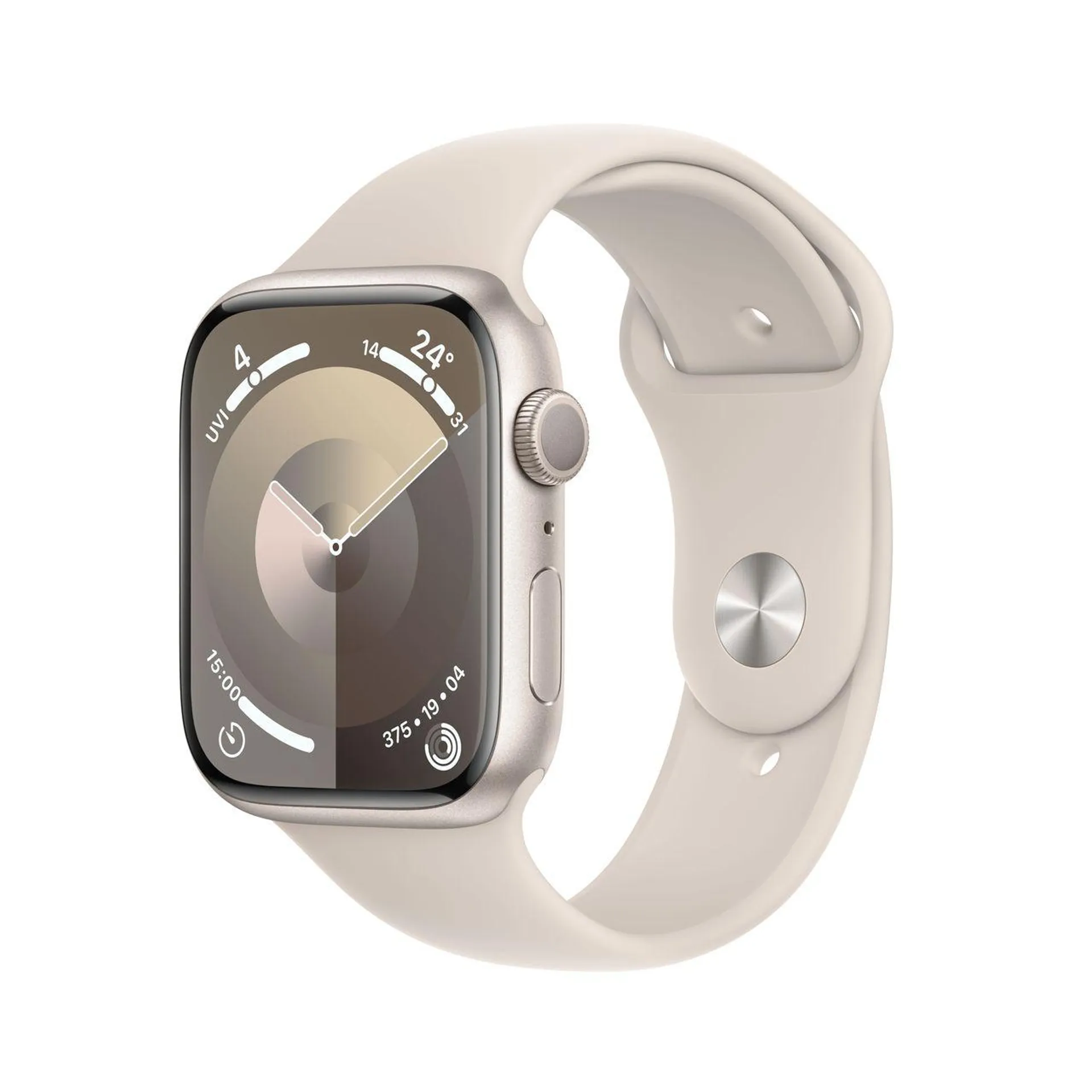 Apple Watch Series 9, 45mm, Silver Aluminium Case, GPS [2023] - Starlight Sport Band - M/L