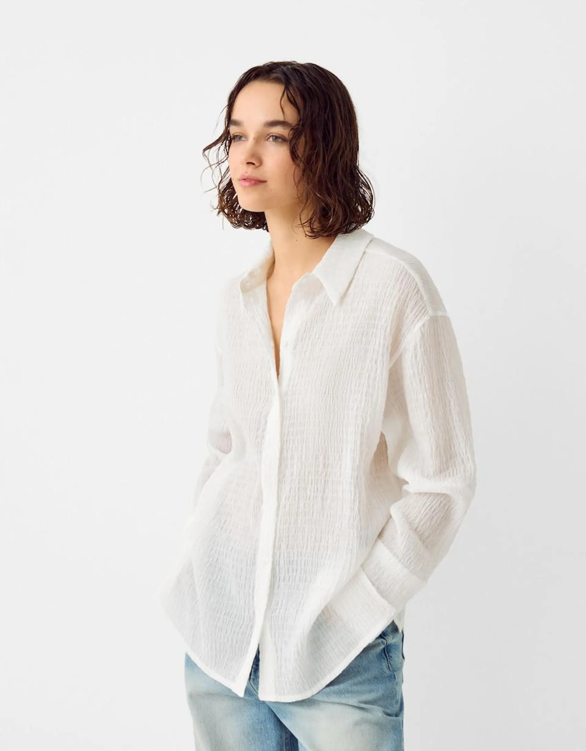 Long sleeve oversize textured shirt