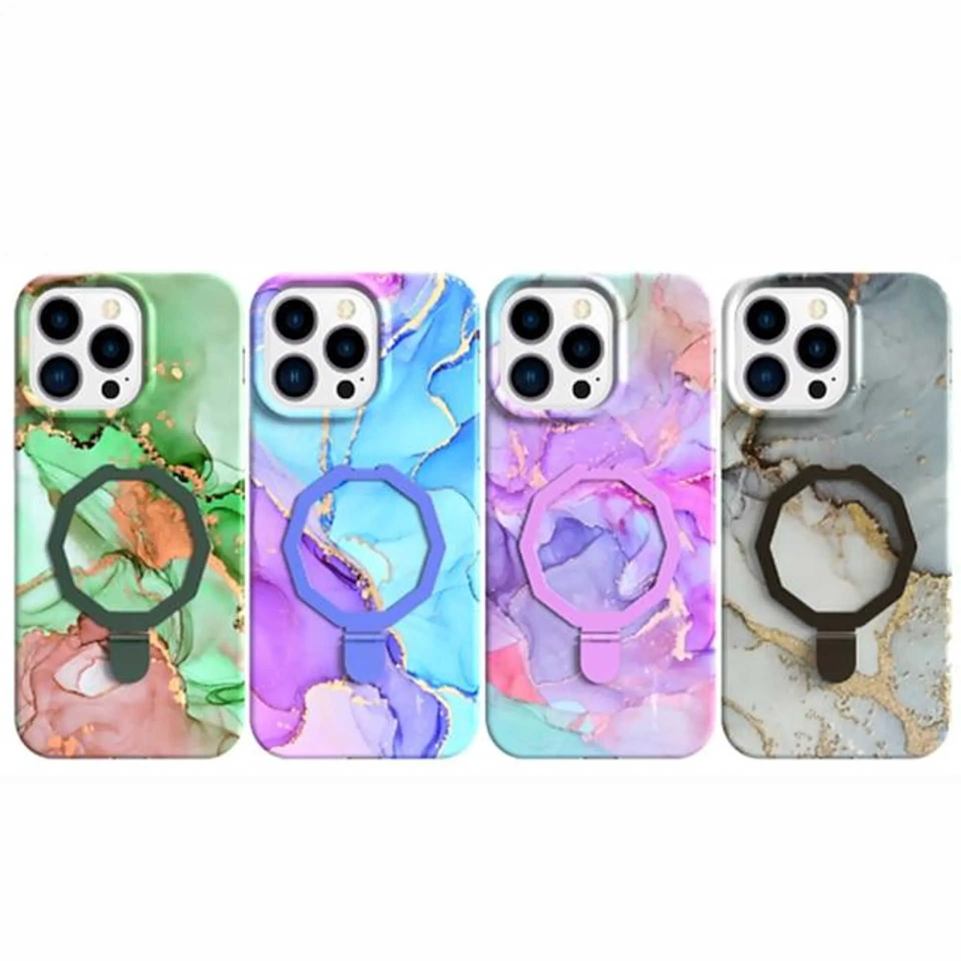 Phone Case For iPhone 15 Pro Max Plus Back Cover With Magsafe with Stand Holder Support Wireless Charging Shockproof Marble TPU