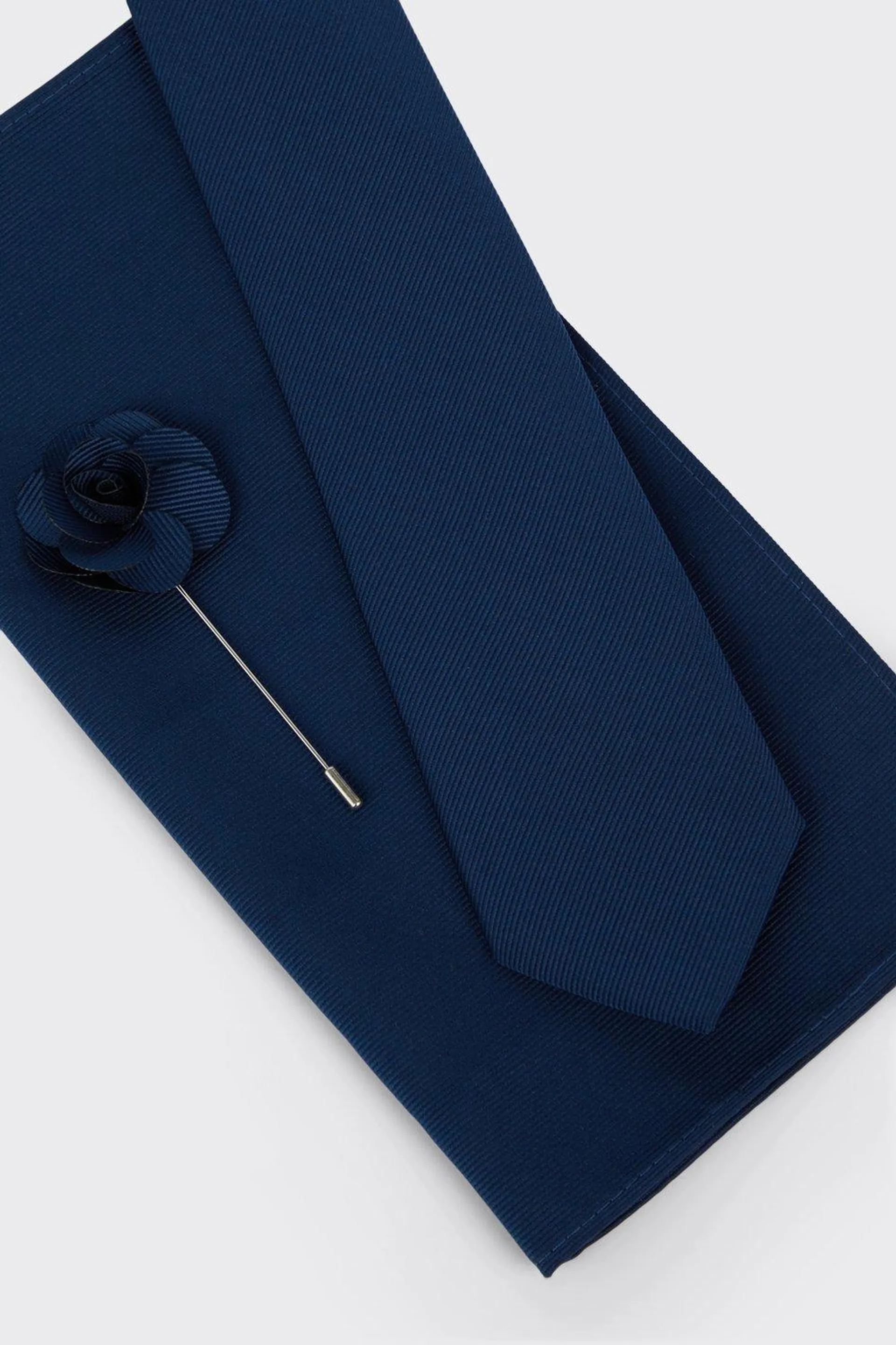 Navy Wedding Tie Set With Lapel Pin