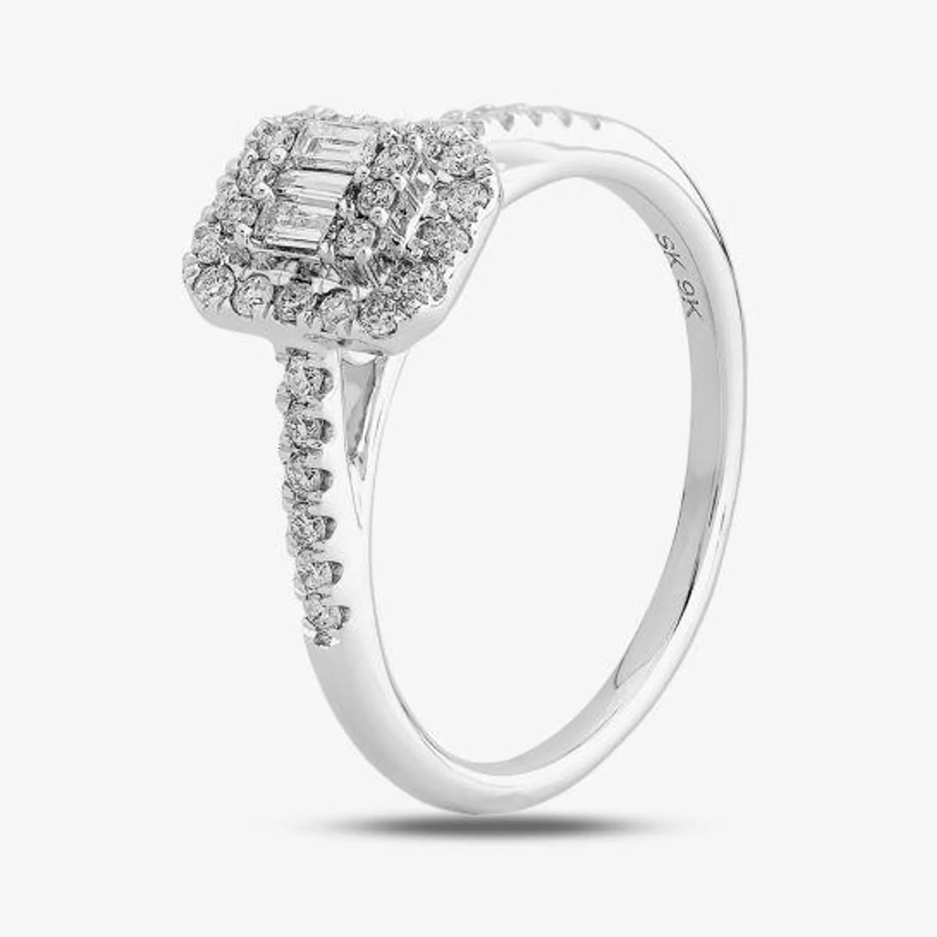 9ct White Gold 0.35ct Multi-cut Diamond Square Cluster Ring