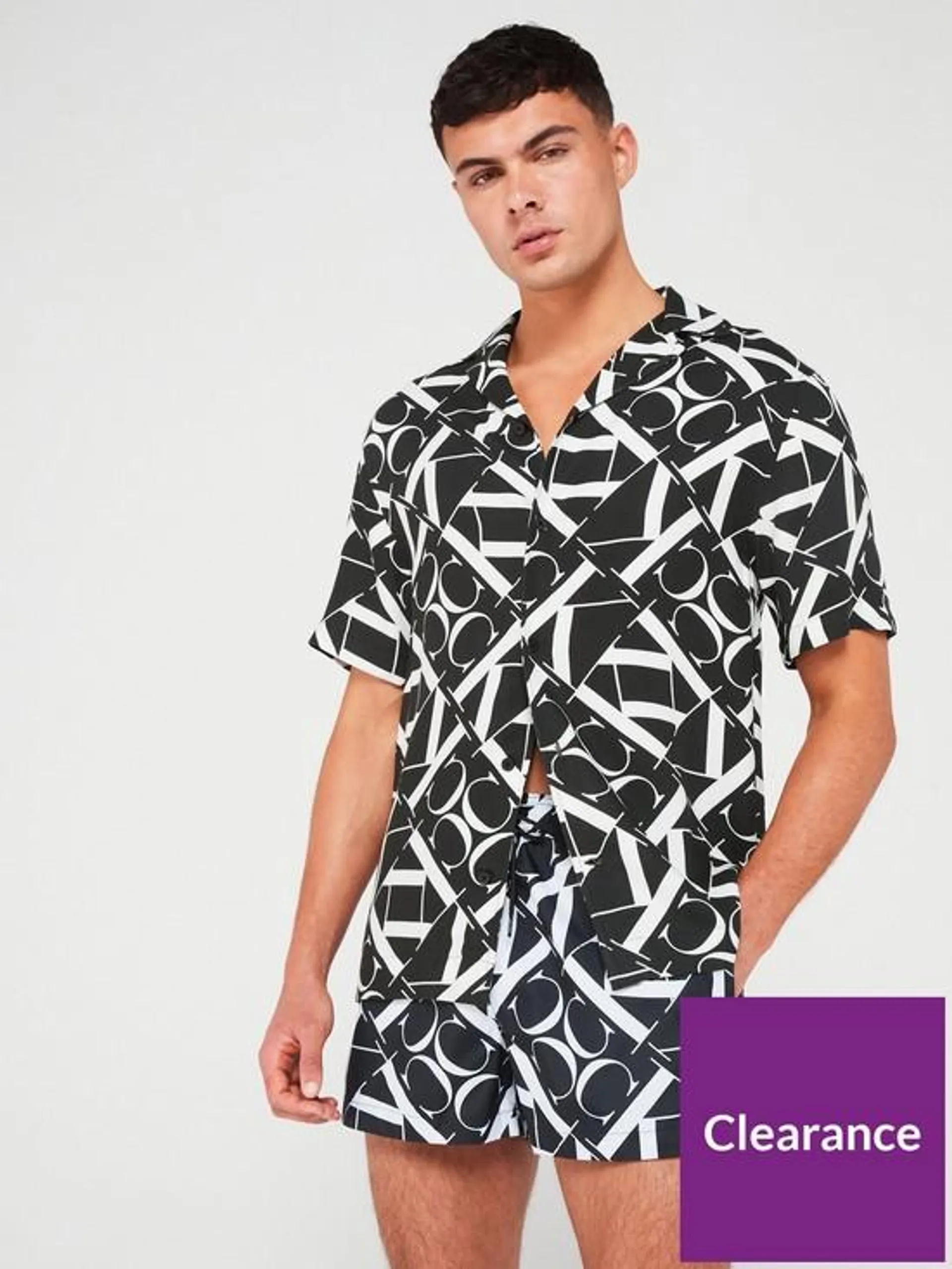 Resort Printed Short Sleeve Shirt - Black