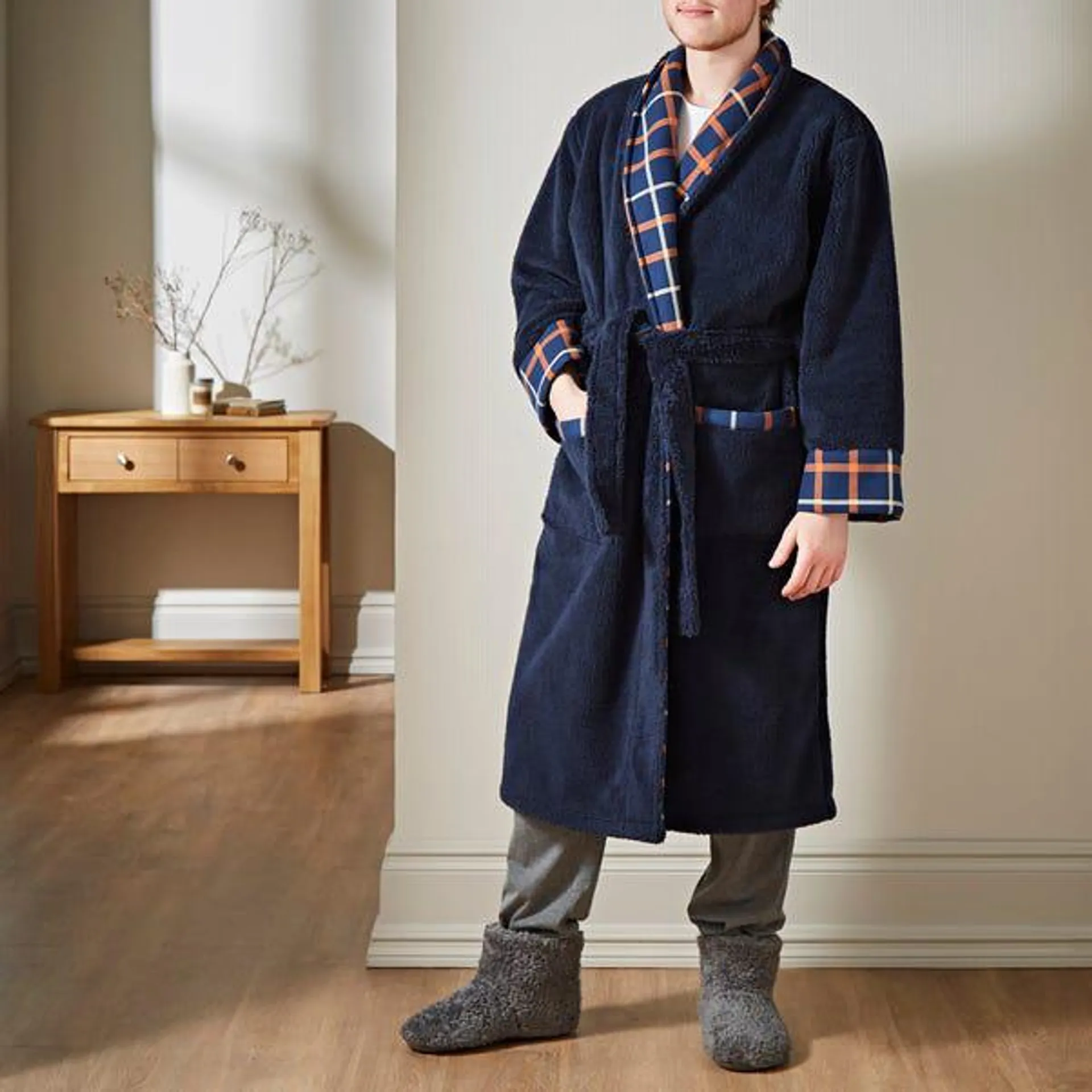 Men's Navy Check Robe