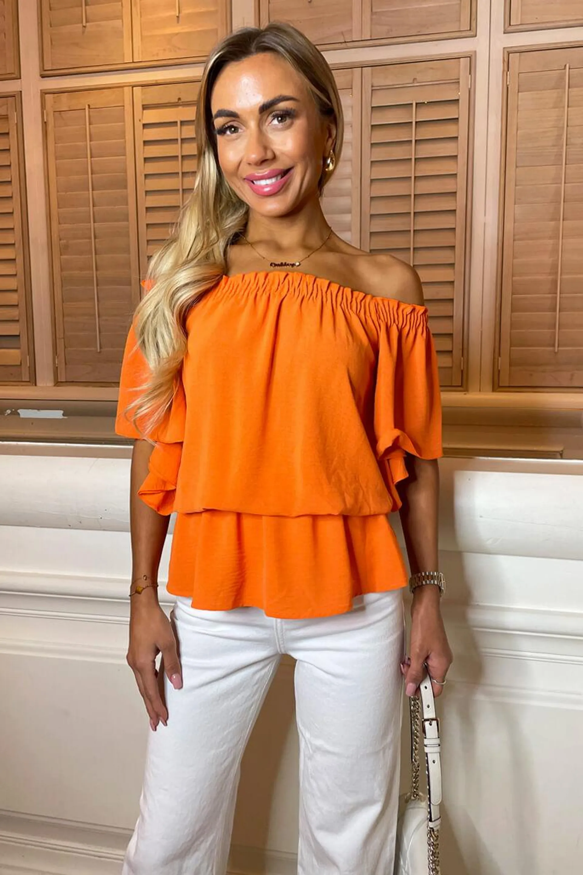 Orange Bardot Top