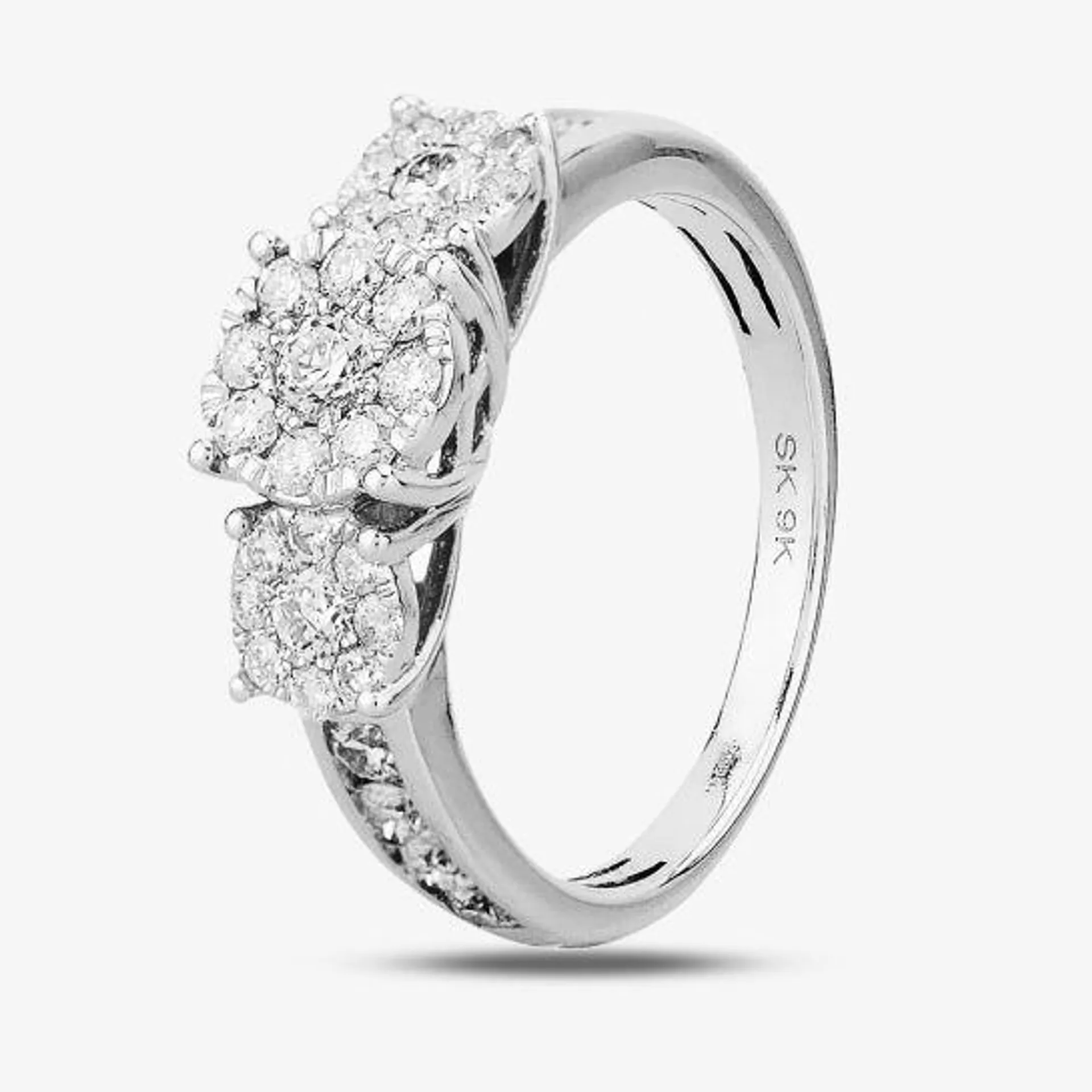 9ct White Gold 1.00ct Diamond Cluster Trilogy Ring