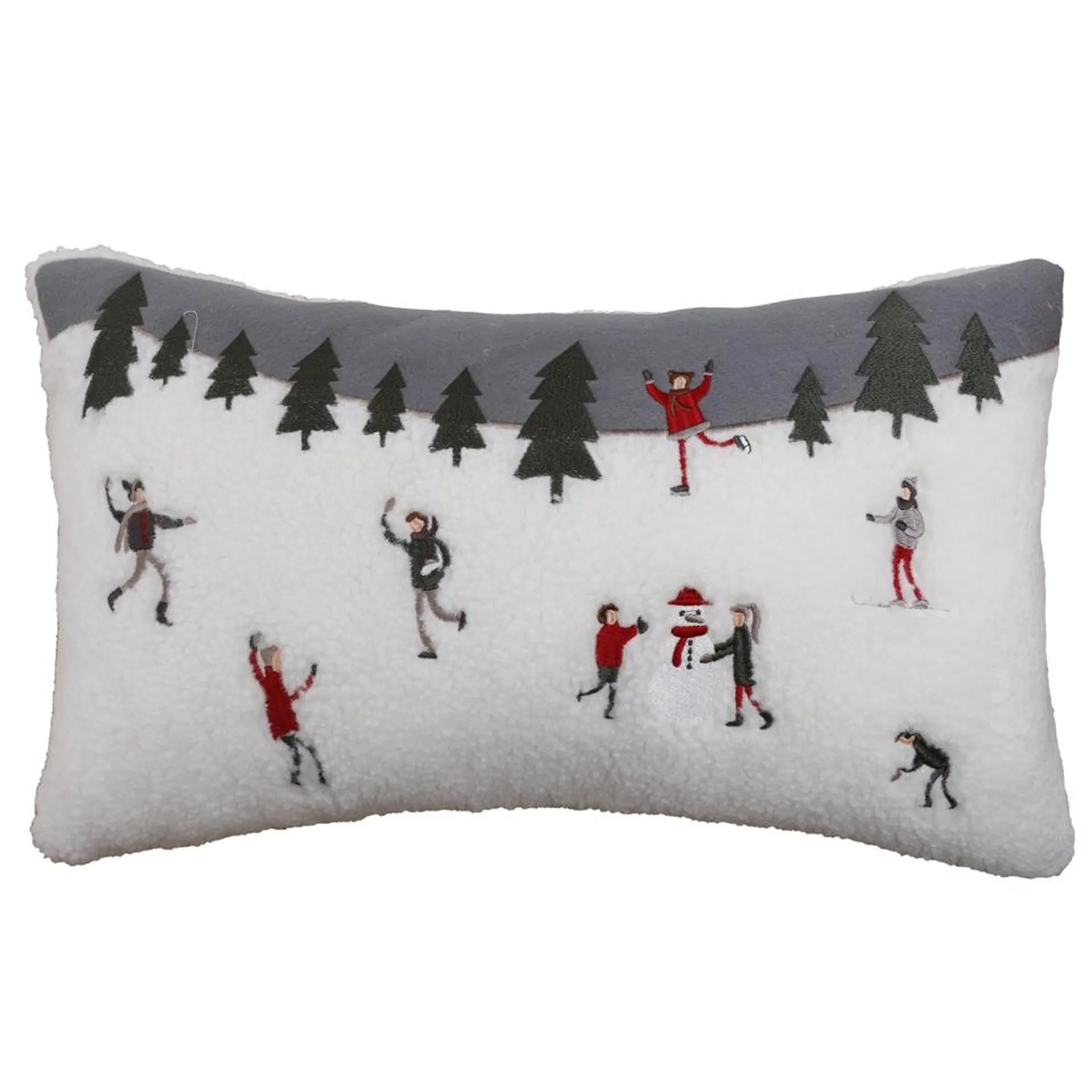 Embroidered Boucle Ski Christmas Cushion - 30x50cm