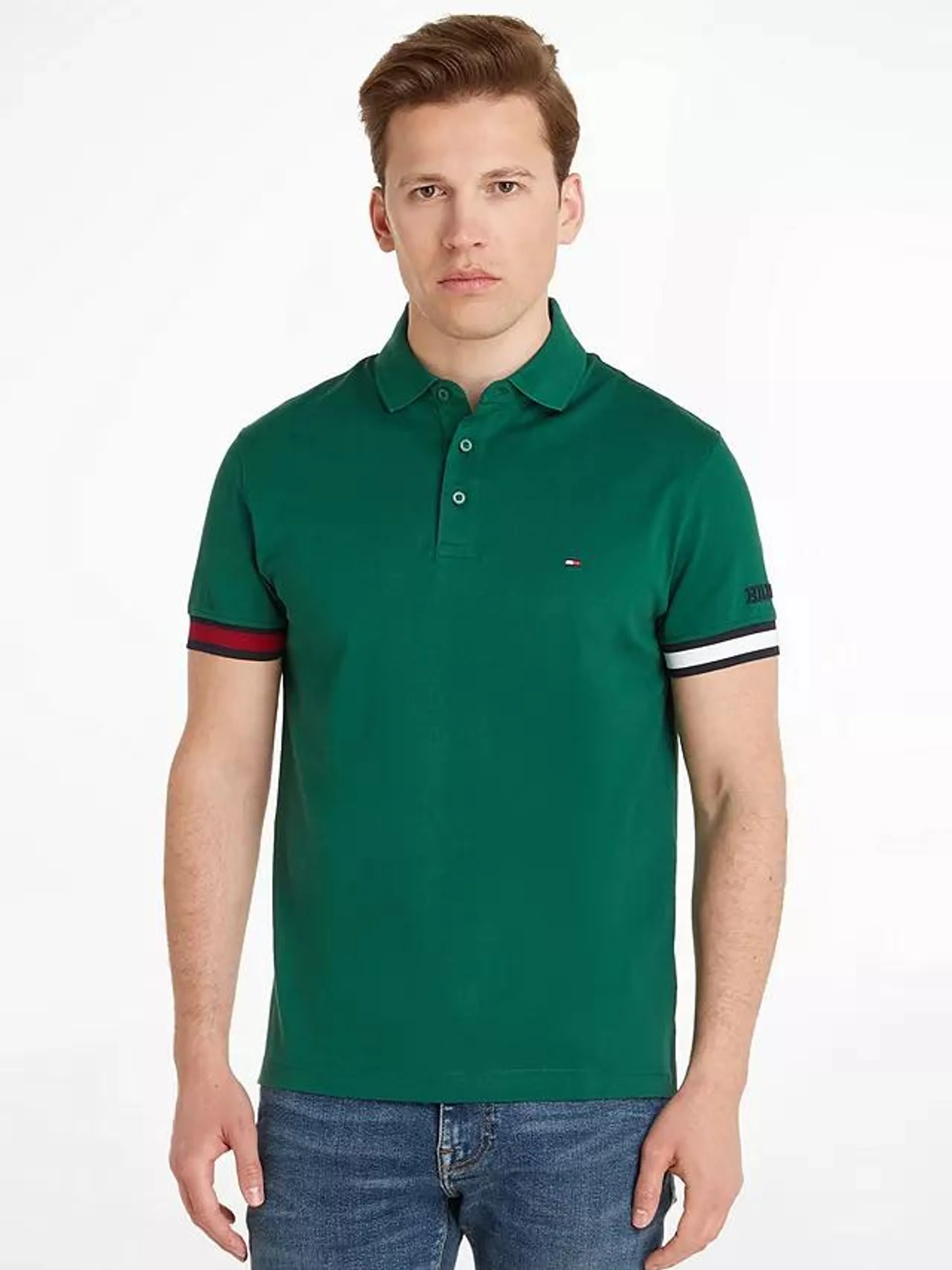 Tommy Hilfiger Flag Logo Short Sleeve Polo Top, Prep Green
