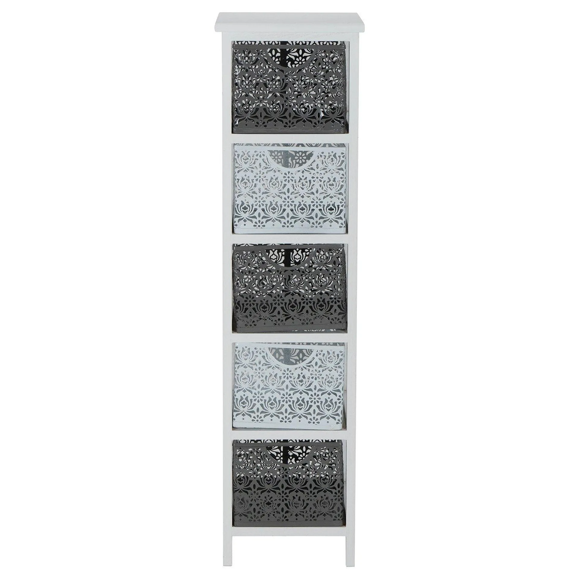 Lacey 5 Drawer Grey and White Storage Tower