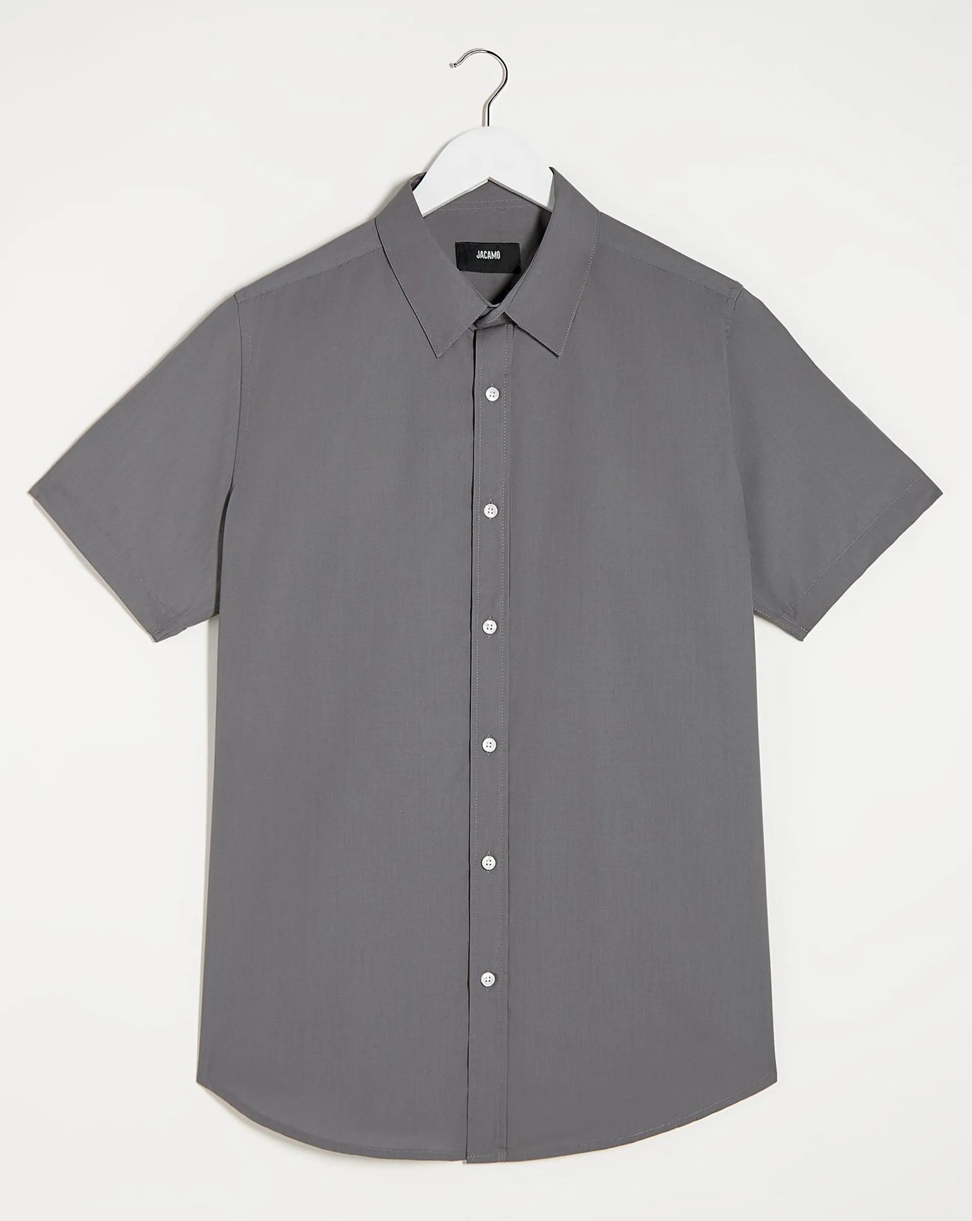 Grey Short Sleeve Formal Shirt Long