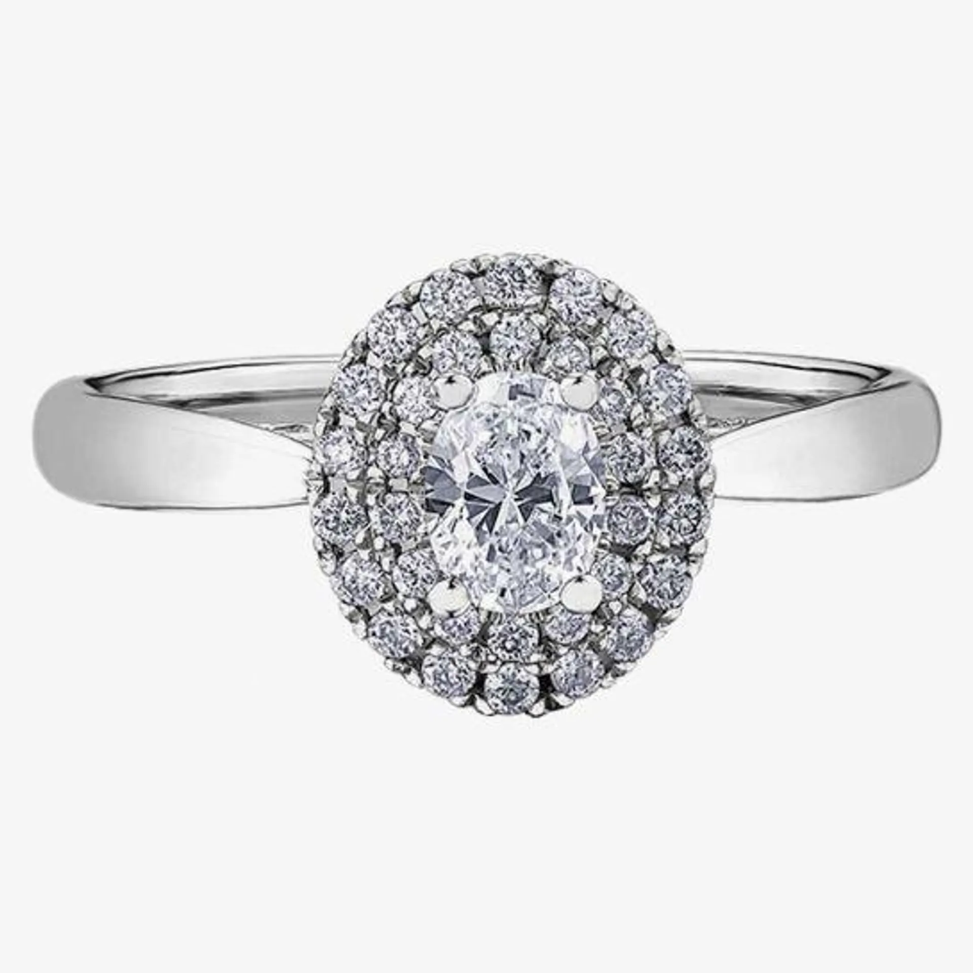 18ct White Gold 0.55ct Oval-cut Diamond Double Halo Cluster Ring