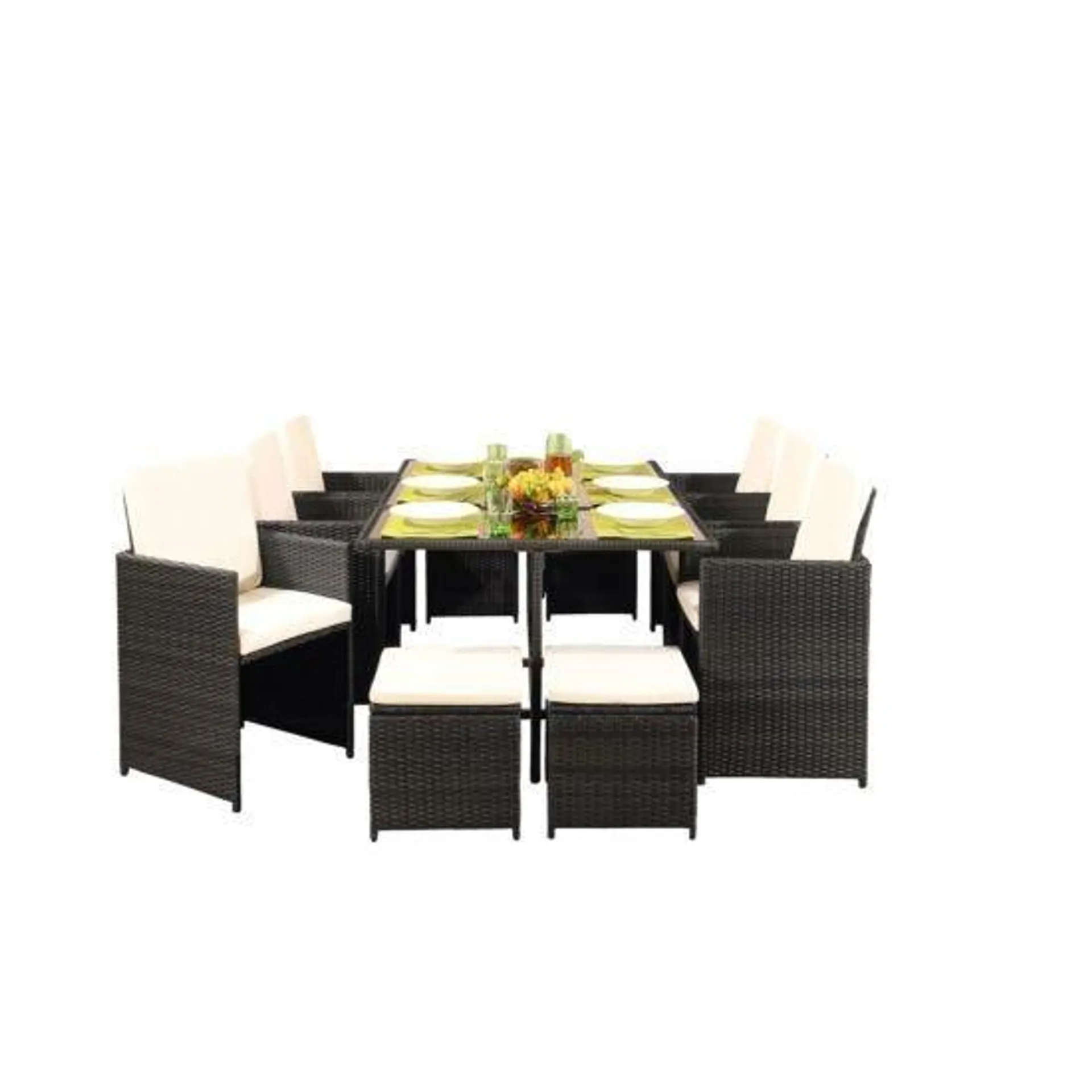 10 Seater Rattan Garden Furniture Set - 6 Chairs 4 Stools & Dining Table - Dark Grey