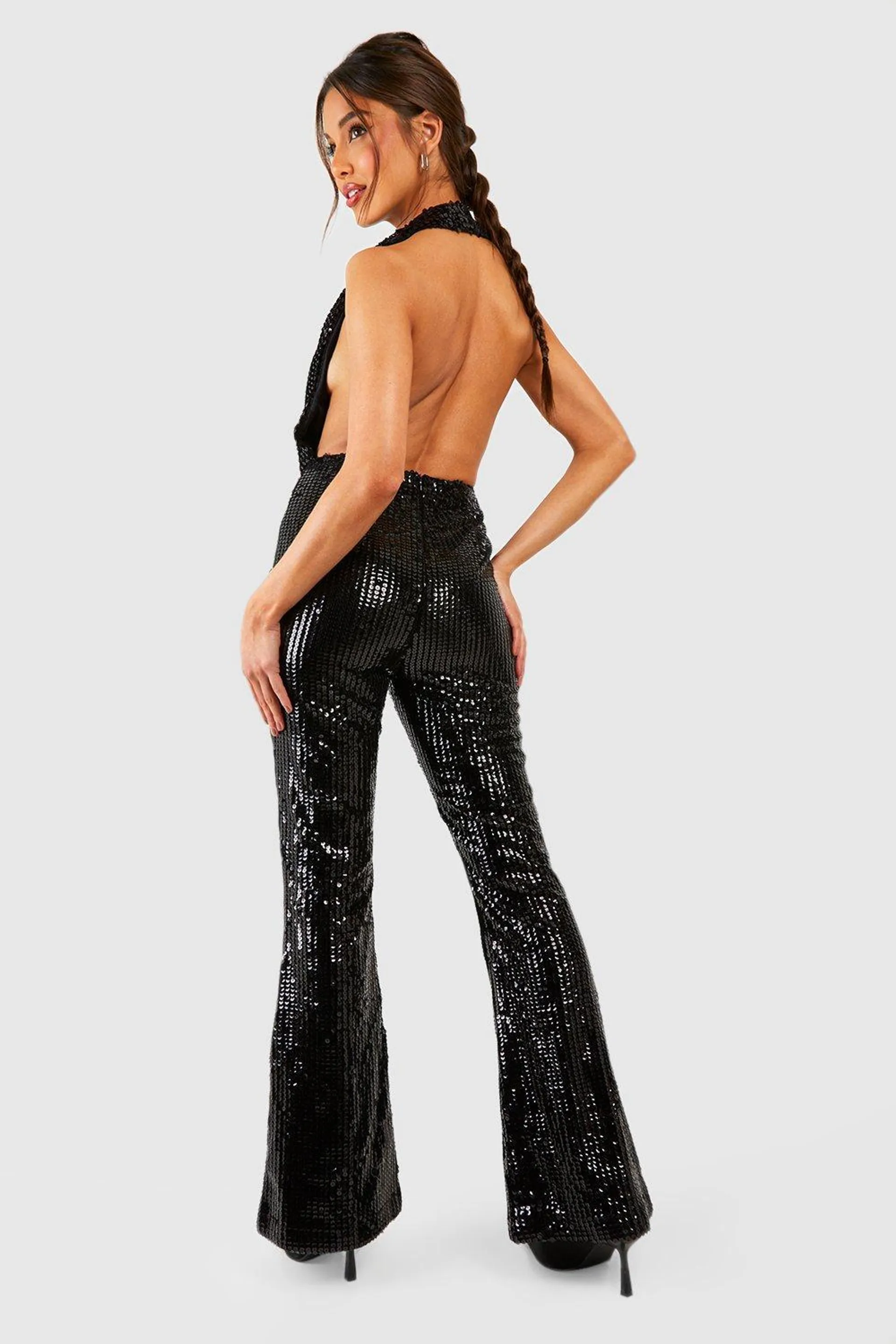 Matte Sequin Cowl Front Jumpsuit