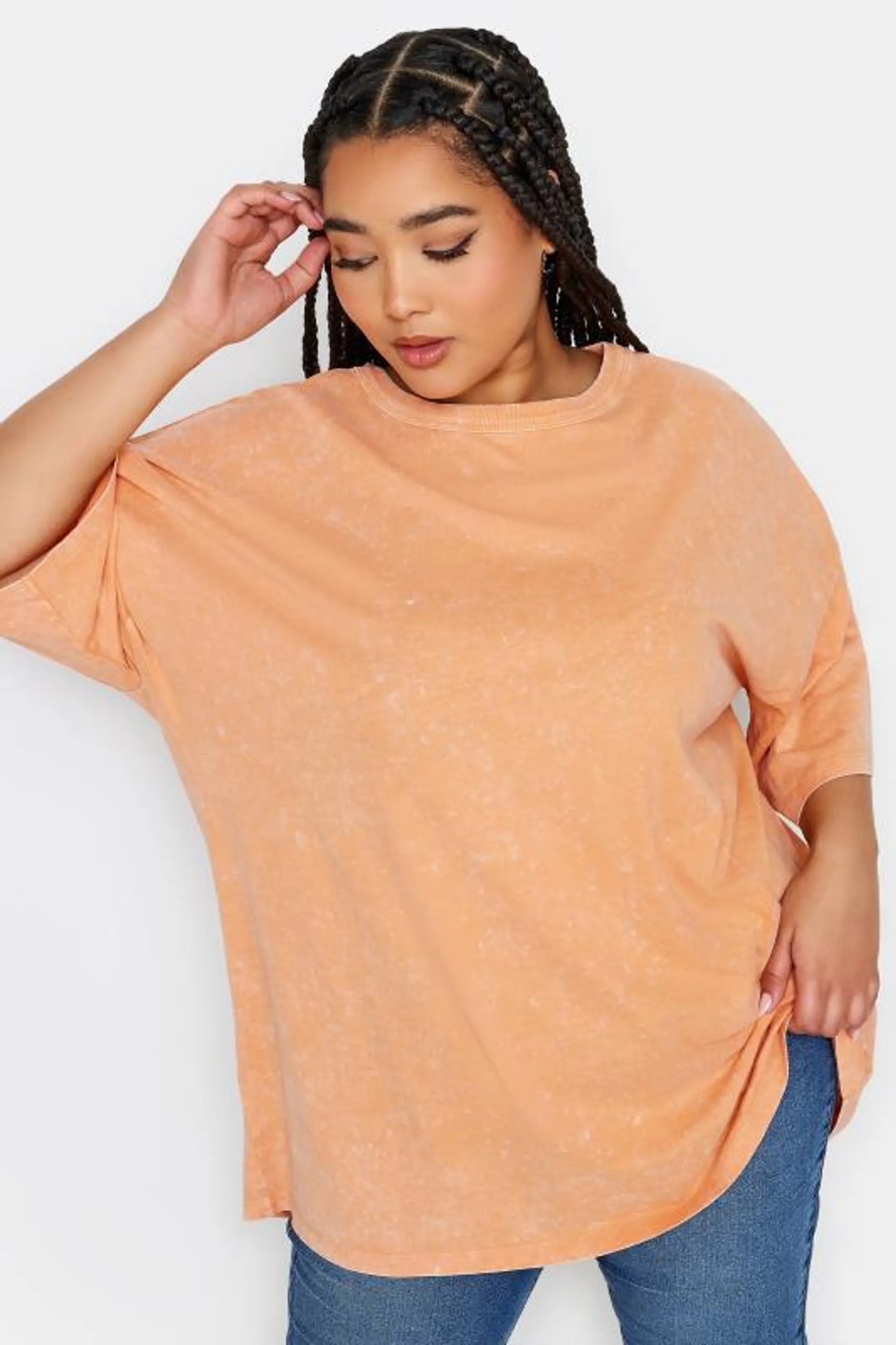 YOURS Curve Orange Acid Wash Boxy T-Shirt