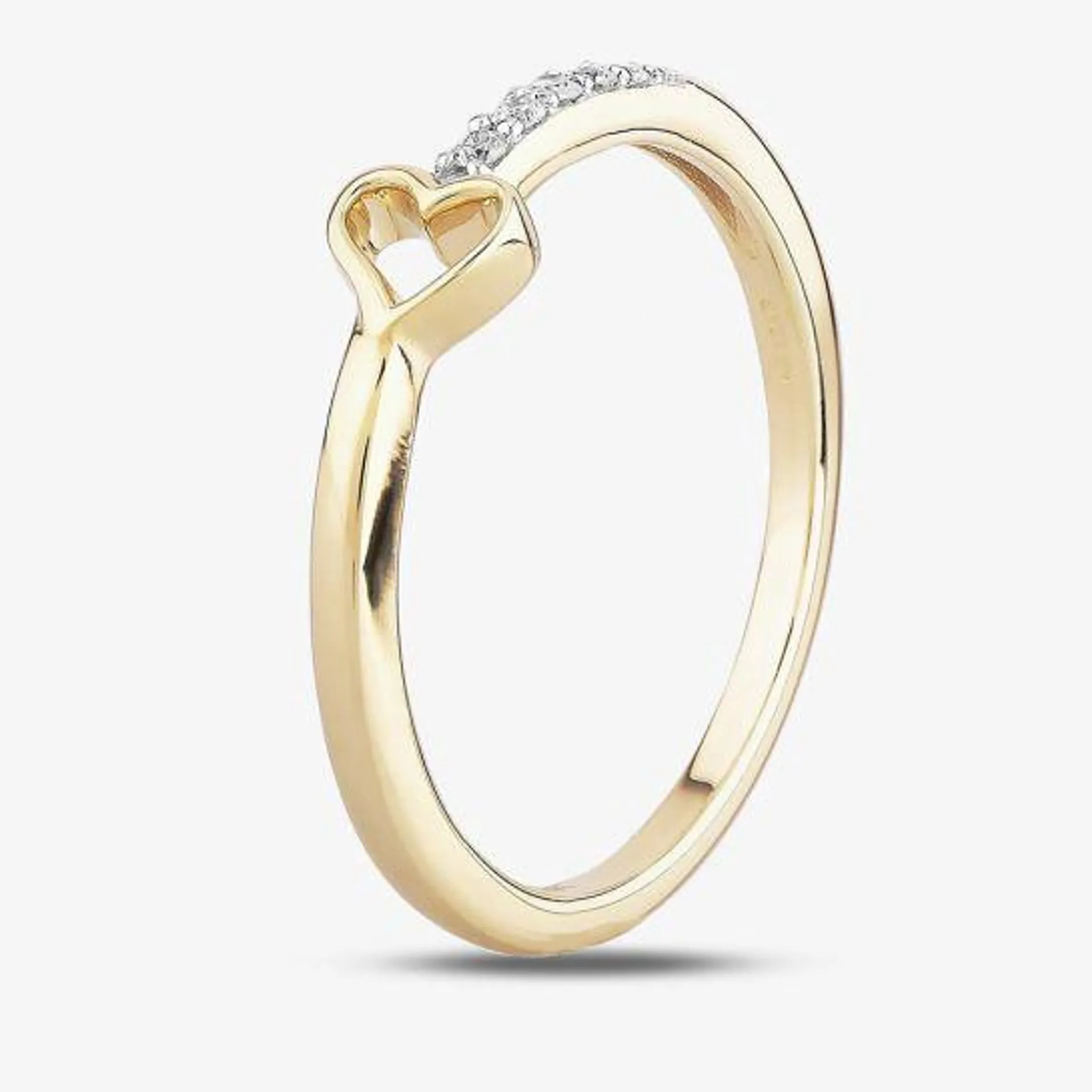 9ct Yellow Gold 0.05ct Diamond Open Heart Ring THR23107-05CH
