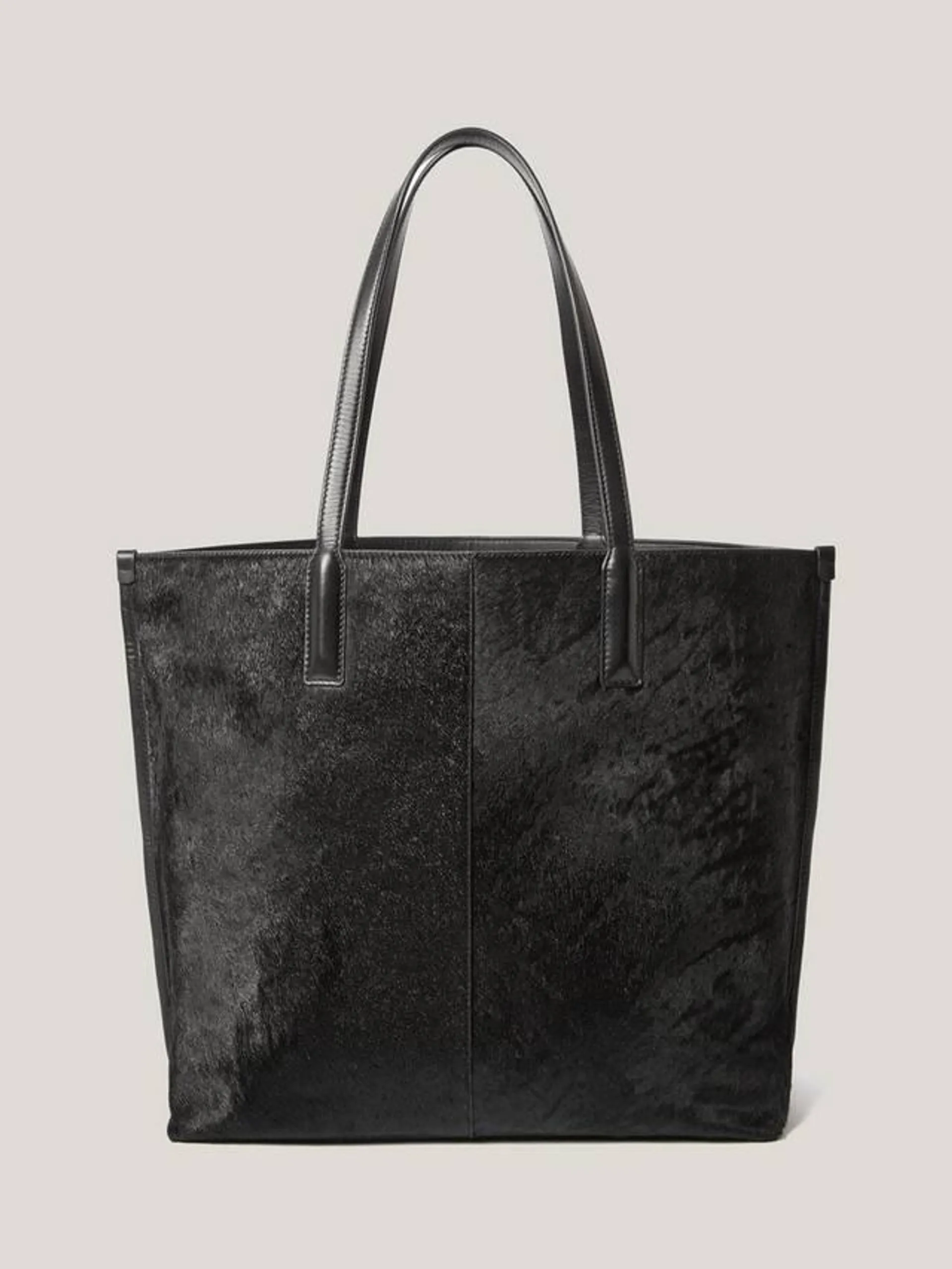 Calf Hair Leather Tote Bag, Black