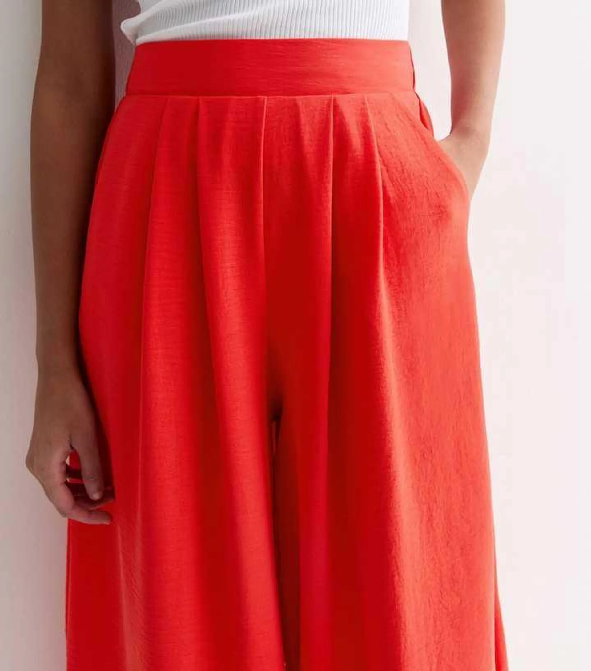 Red Wide Leg Crop Trousers