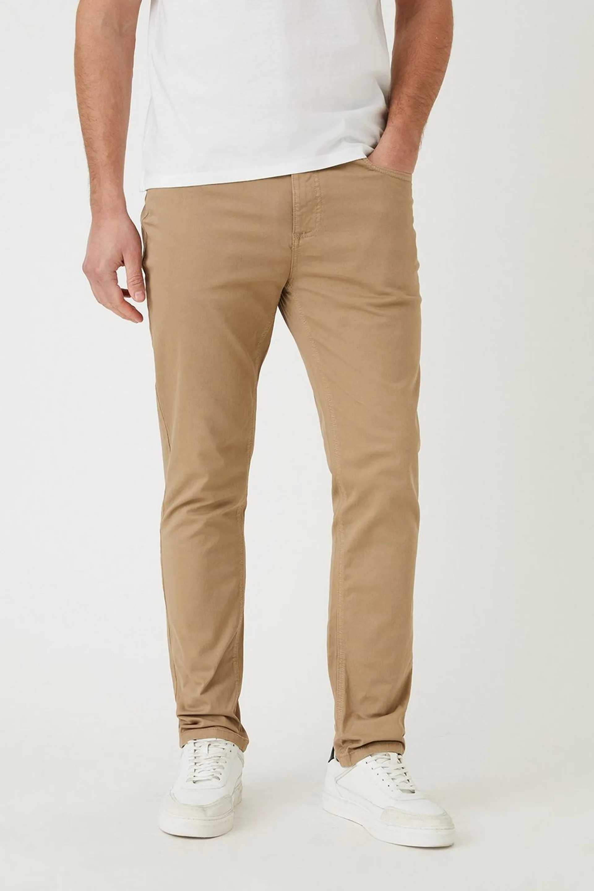 Slim Fit Stone 5 Pocket Chino Trousers