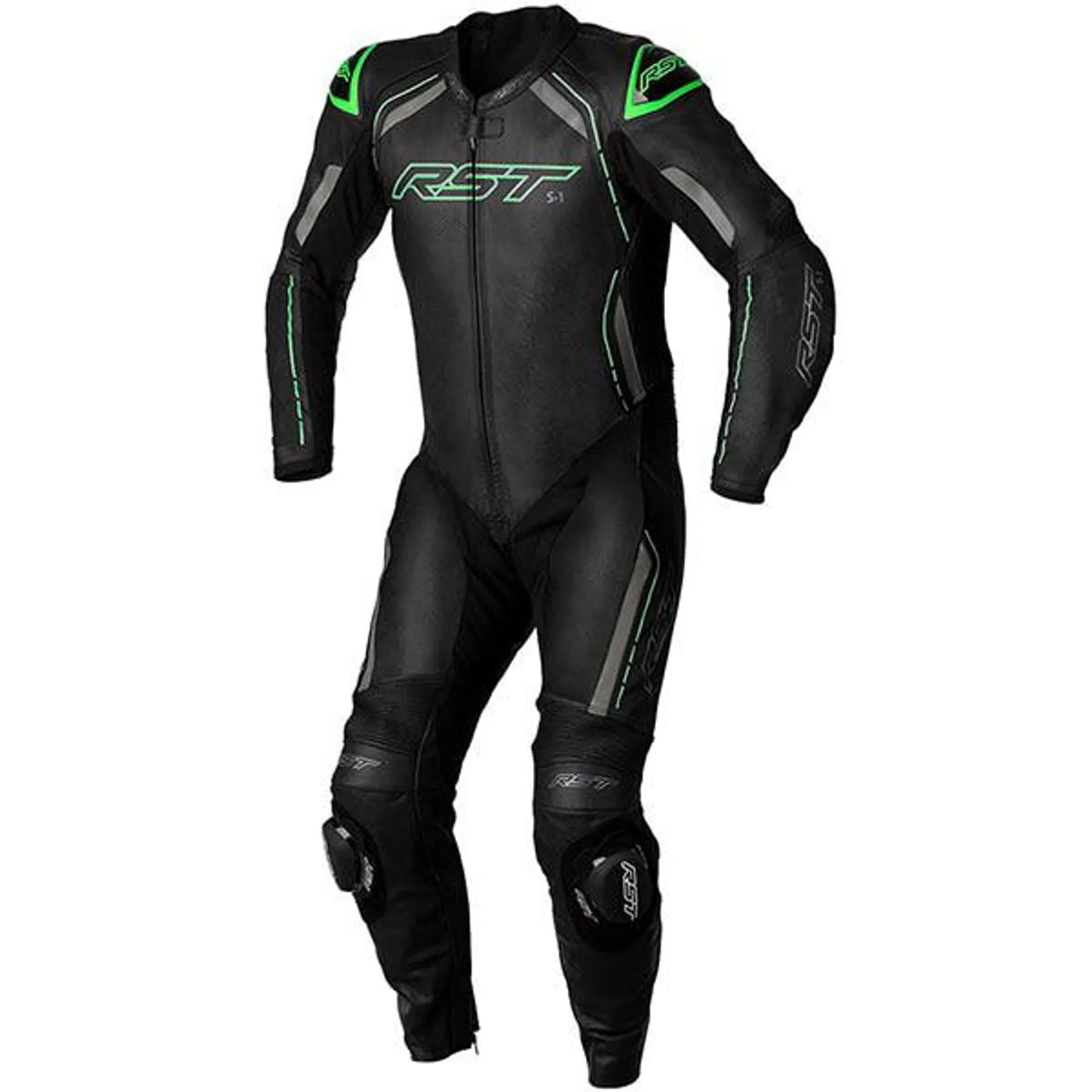 RST S-1 CE One Piece Leather Suit - Black / Grey / Neon Green
