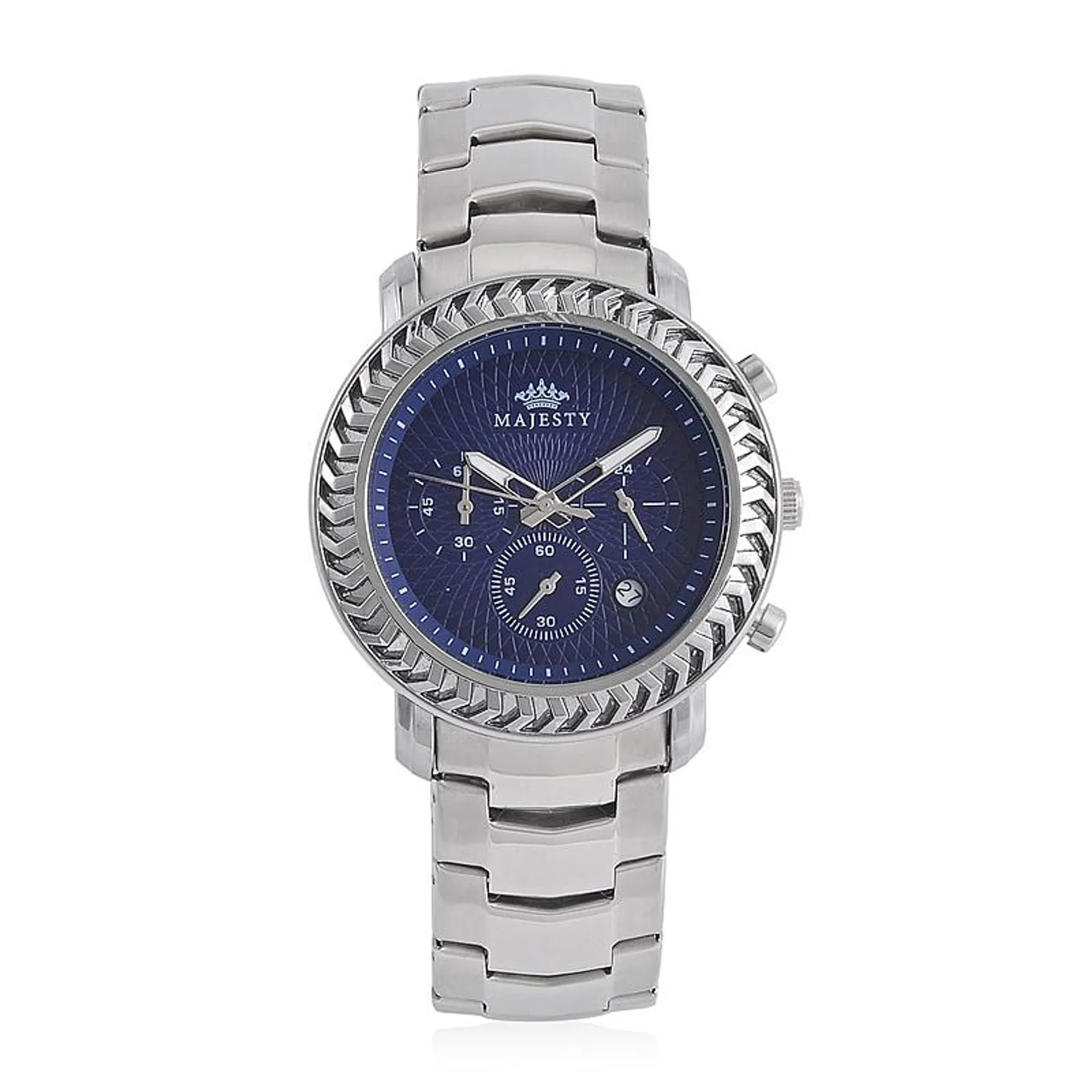 MAJESTY Multifunction Movement Blue Dial 3 ATM Water Resistant Watch with Stainless Steel Chain Strap in Silver Tone