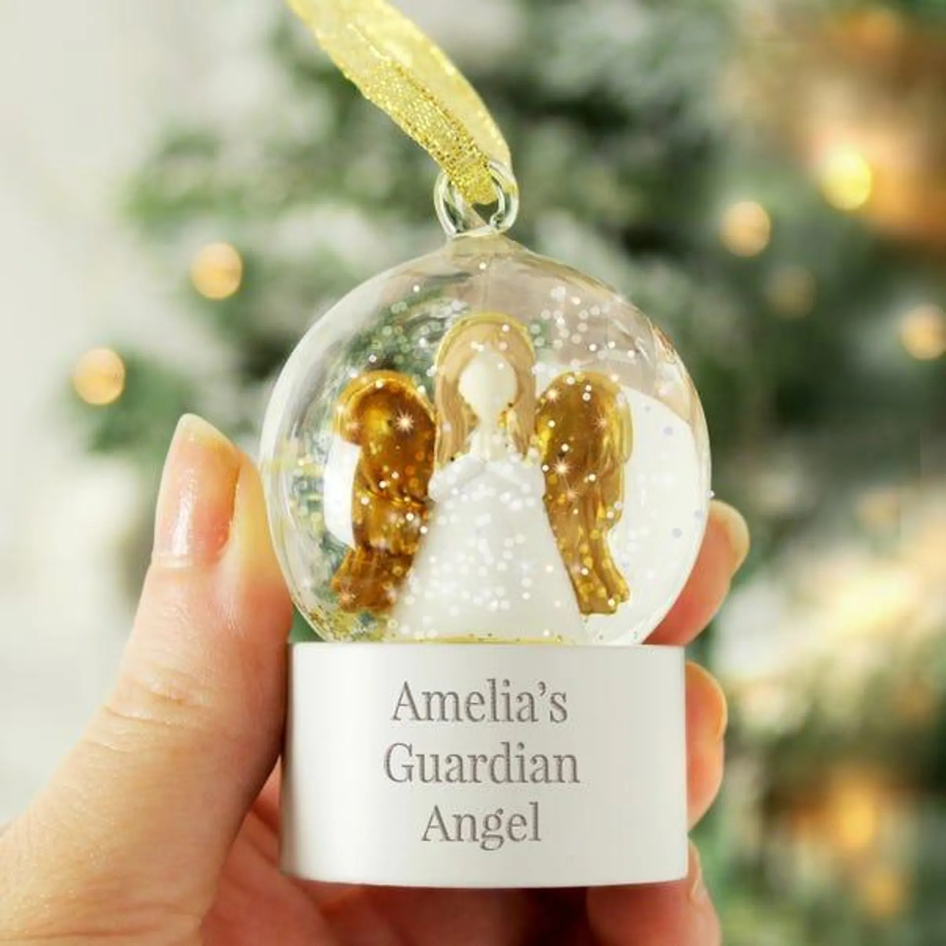 Personalised Message Angel Snow Globe Tree Decoration