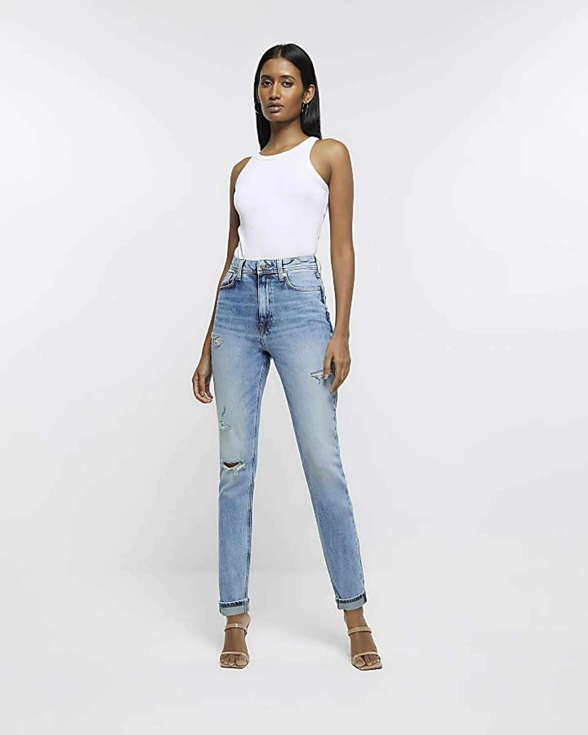 Blue high waisted sculpt mom jeans