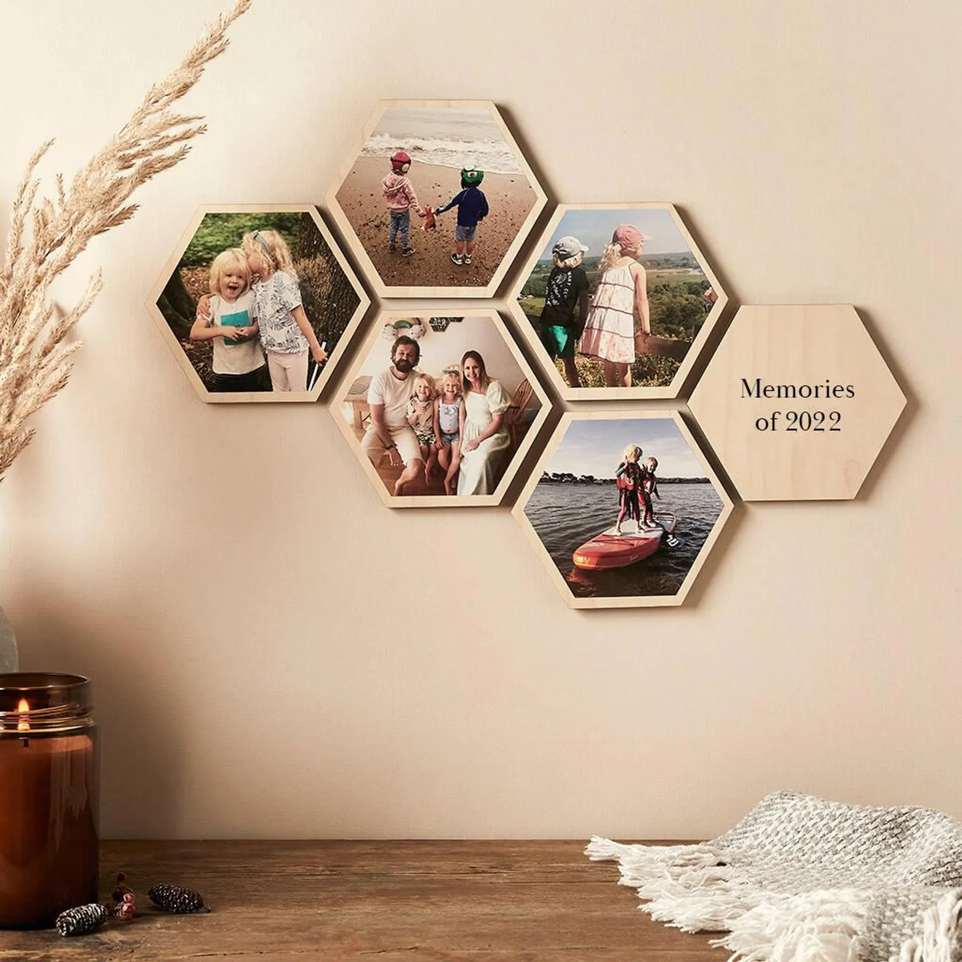Personalised Photo Wooden Hexagon Wall Art Set