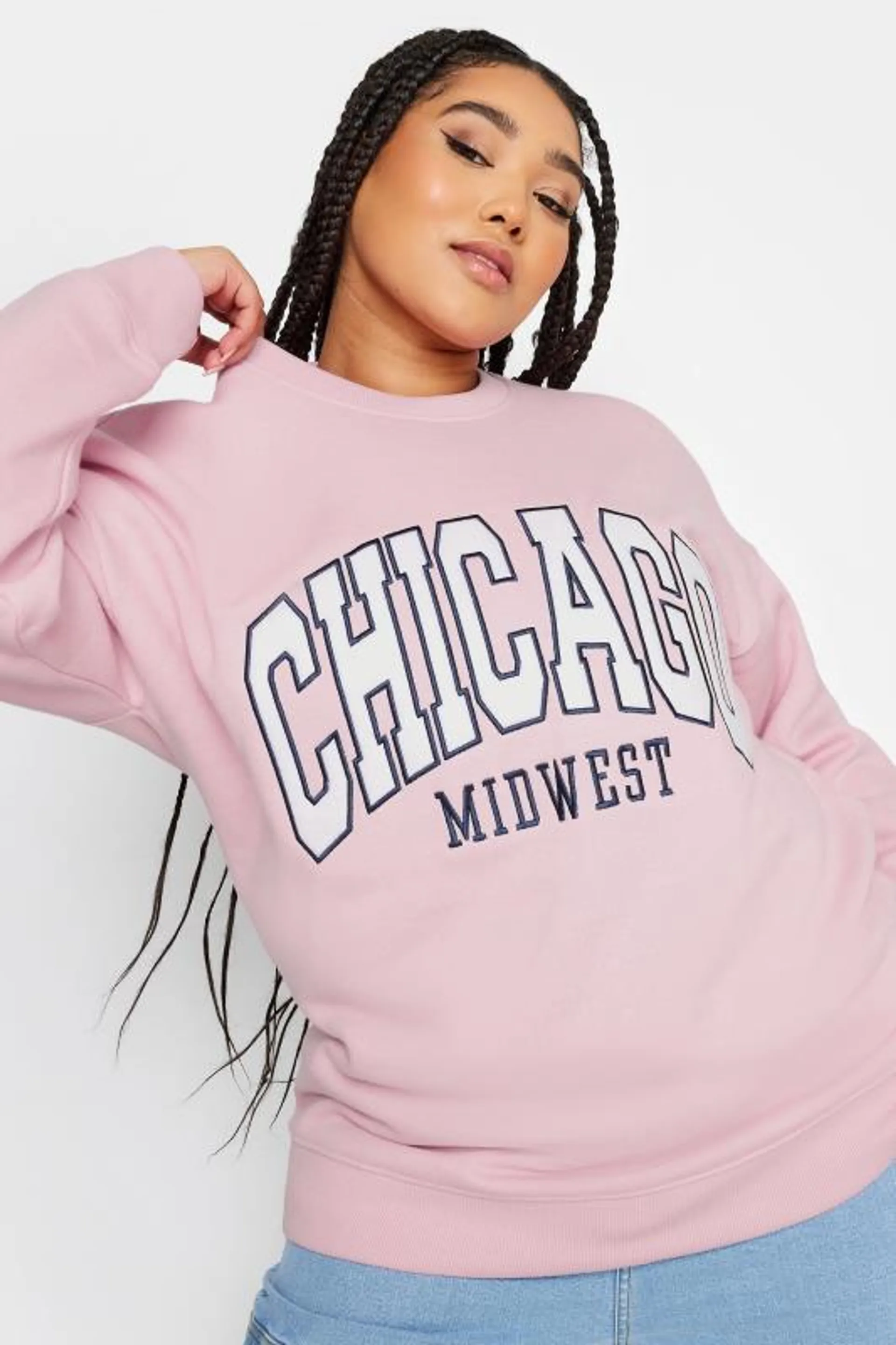 YOURS Curve Pink 'Chicago' Crew Neck Sweatshirt