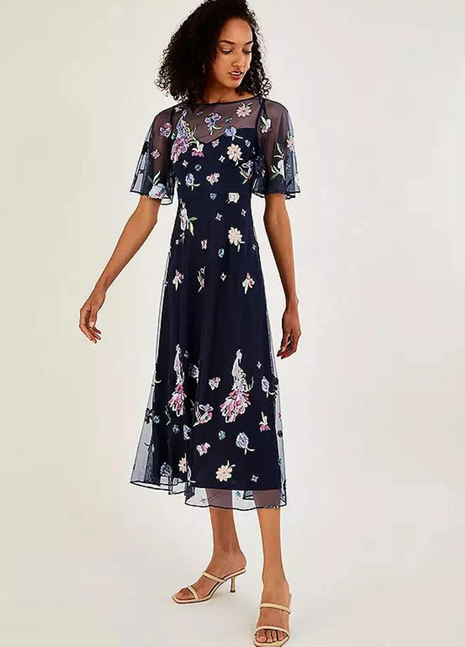 Monsoon Paula Embellished Midi Dress in Recycled Polyester