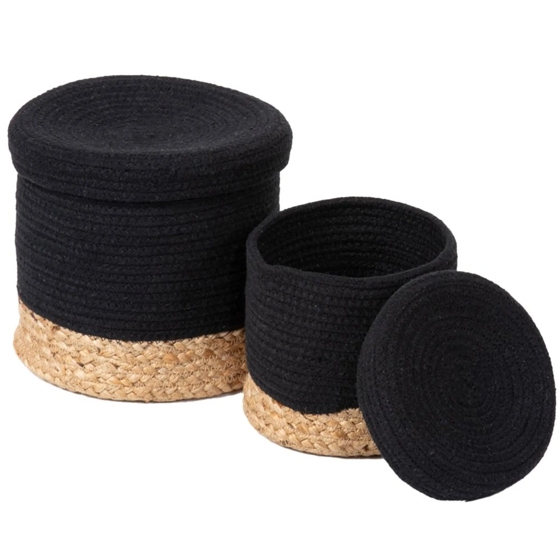 Balham Black Jute Storage Basket with Lids Set of 2