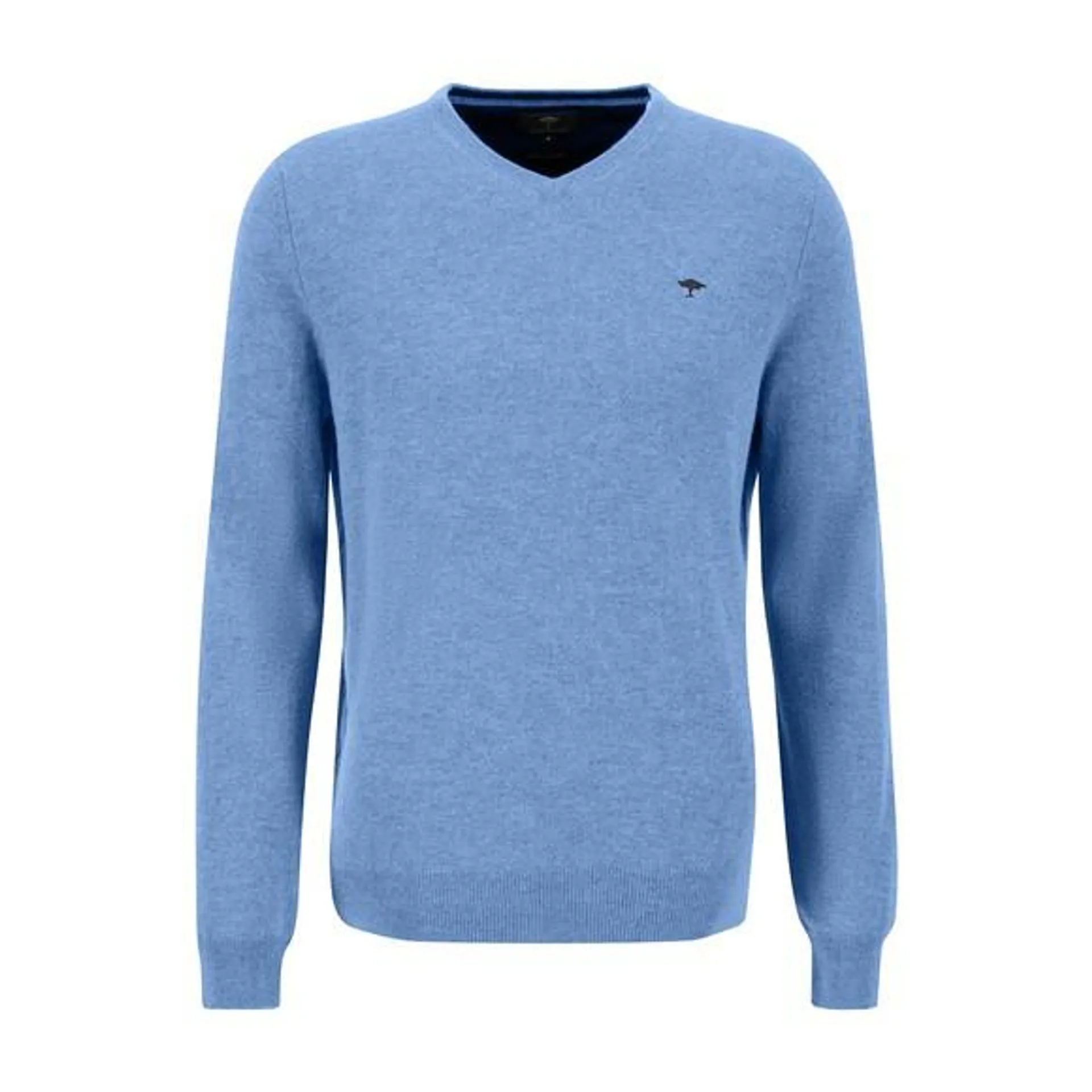 Mens Blue V Neck Merino Cashmere Jumper