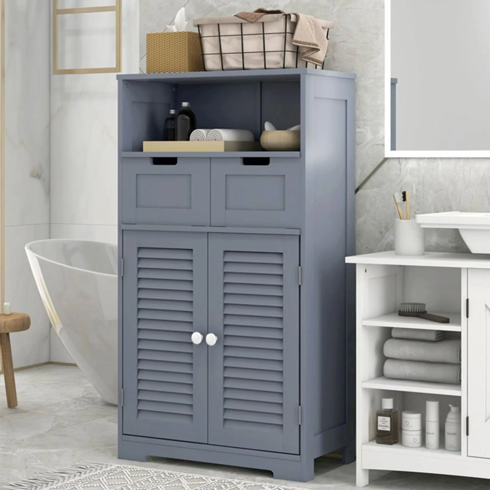 Portland Grey 2 Door 2 Drawer Bathroom Floor Cabinet