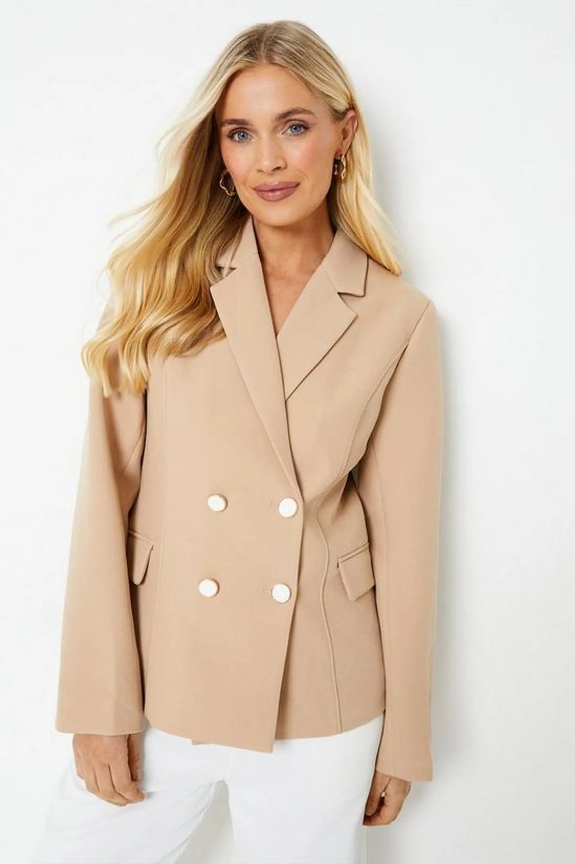 Petite Seam Detail Longline Double-breasted Blazer