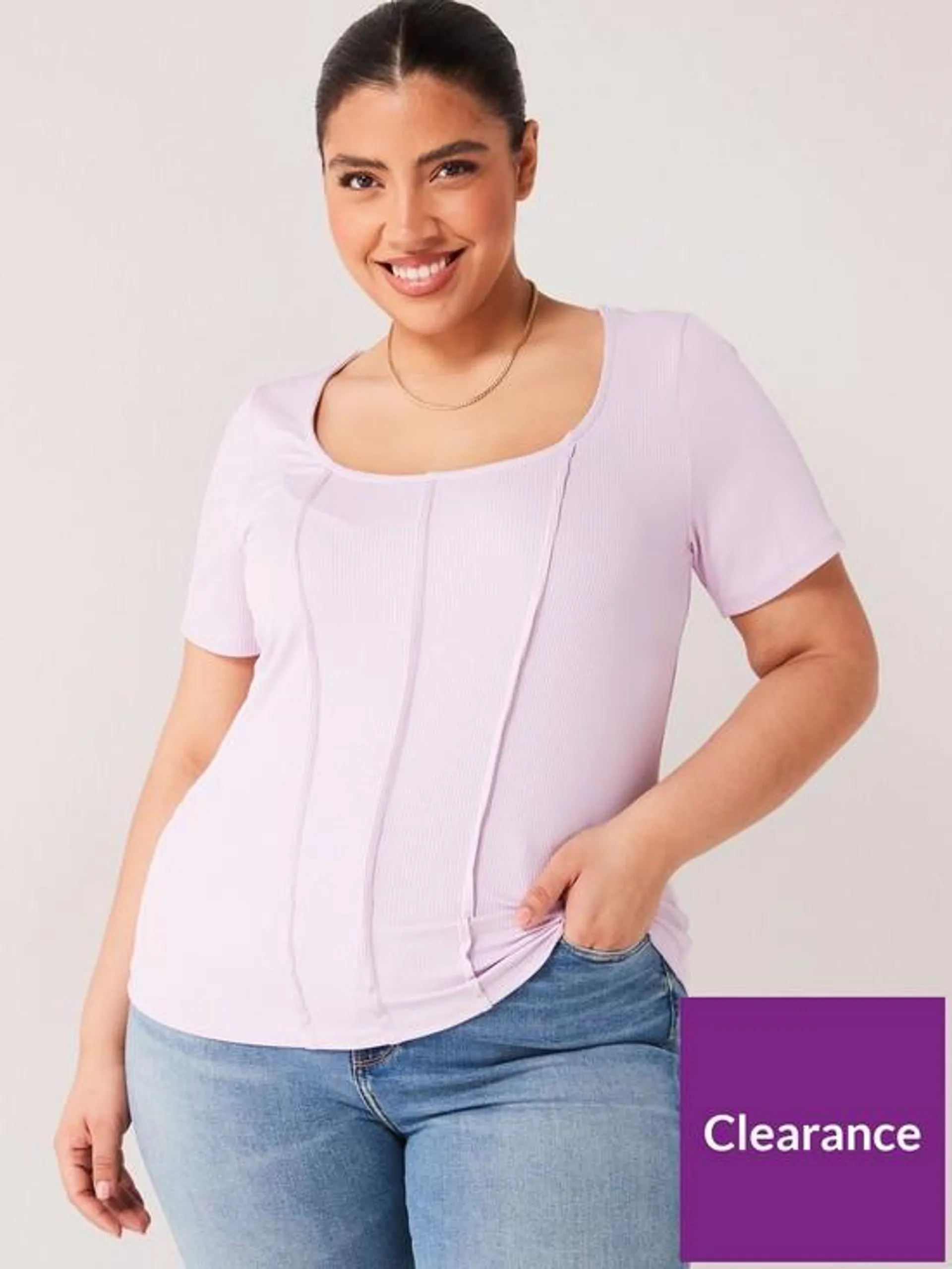 Seam Detail Short Sleeve Rib Top - Lilac