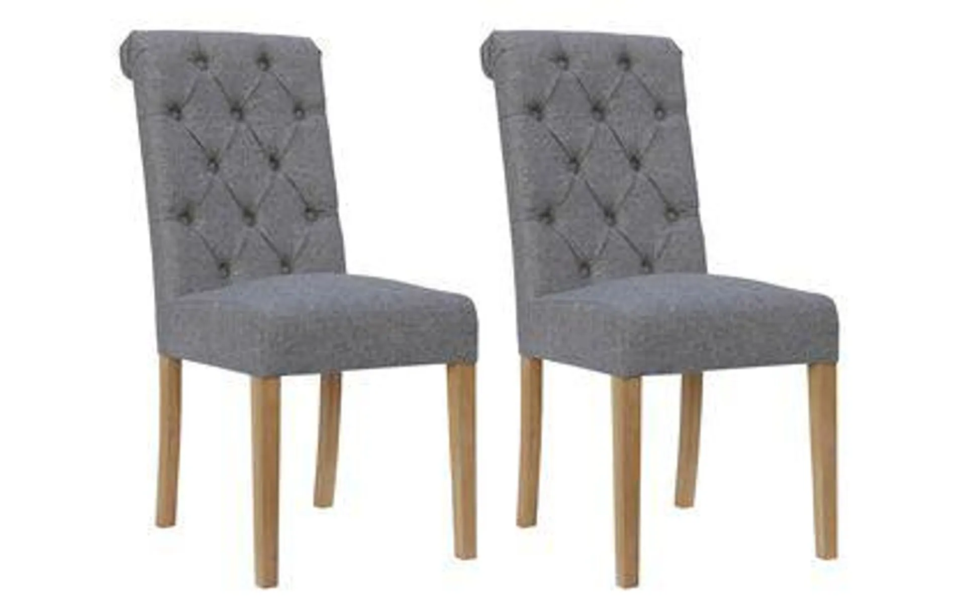 Brooklyn Pair of Light Grey Scroll Button Back Chairs