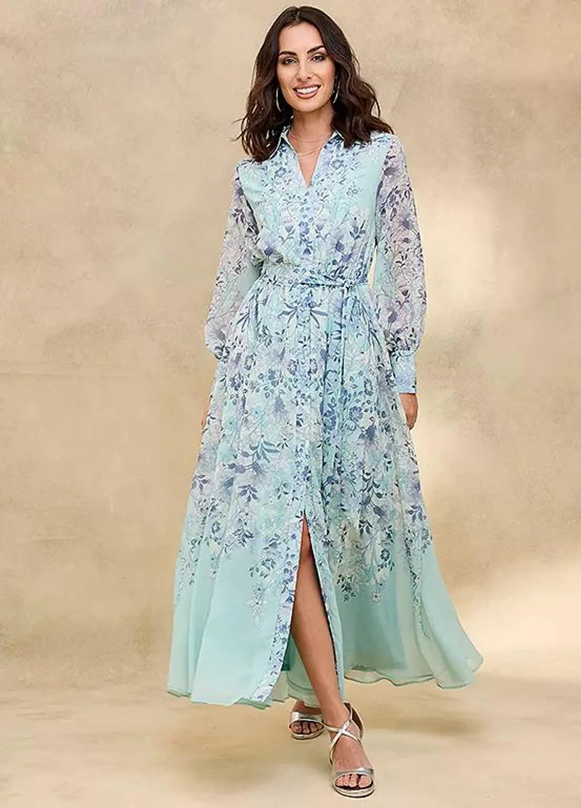 Together Mint Border Print Shirt Maxi Dress