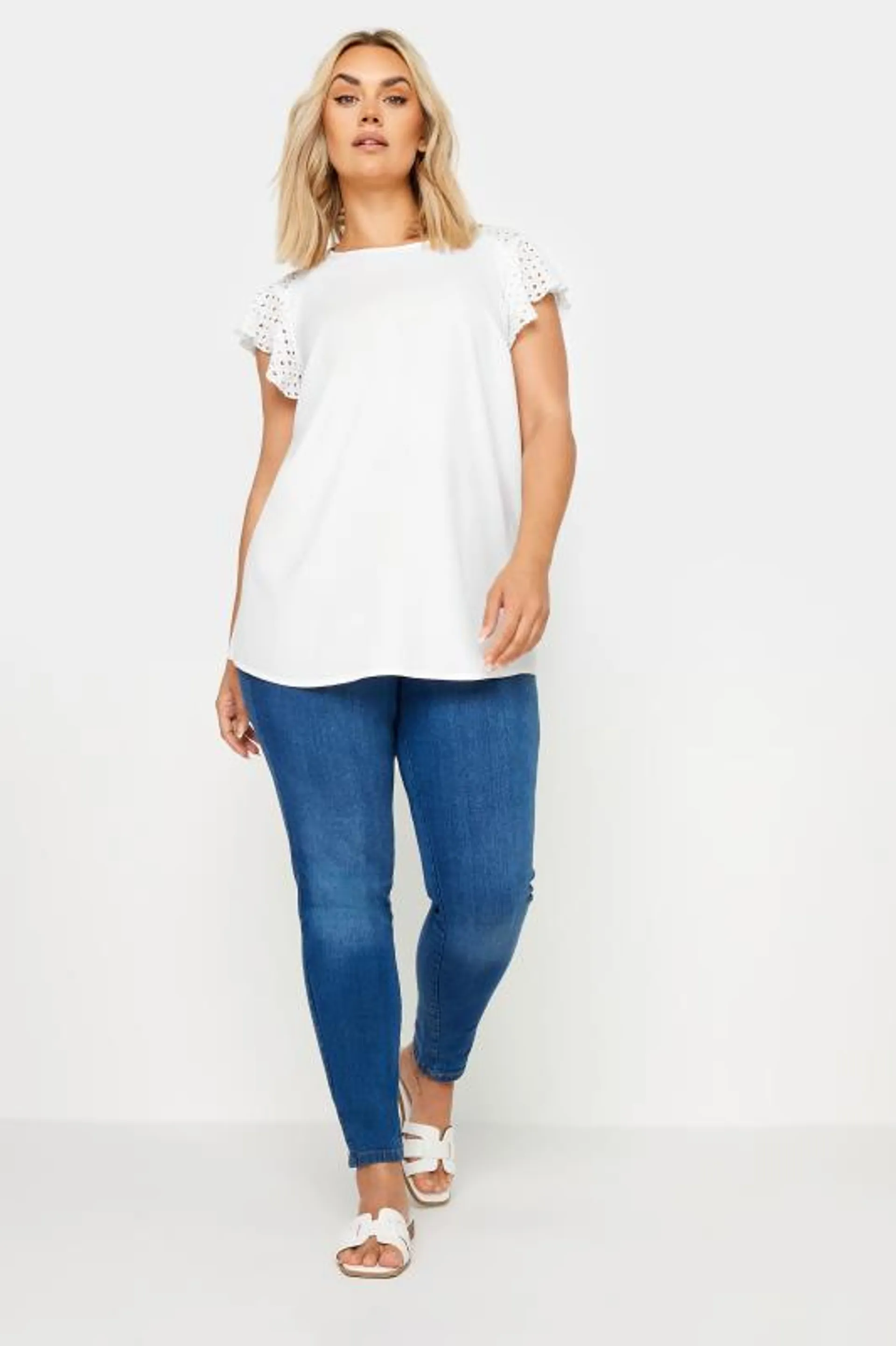 YOURS Curve White Flutter Sleeve Top