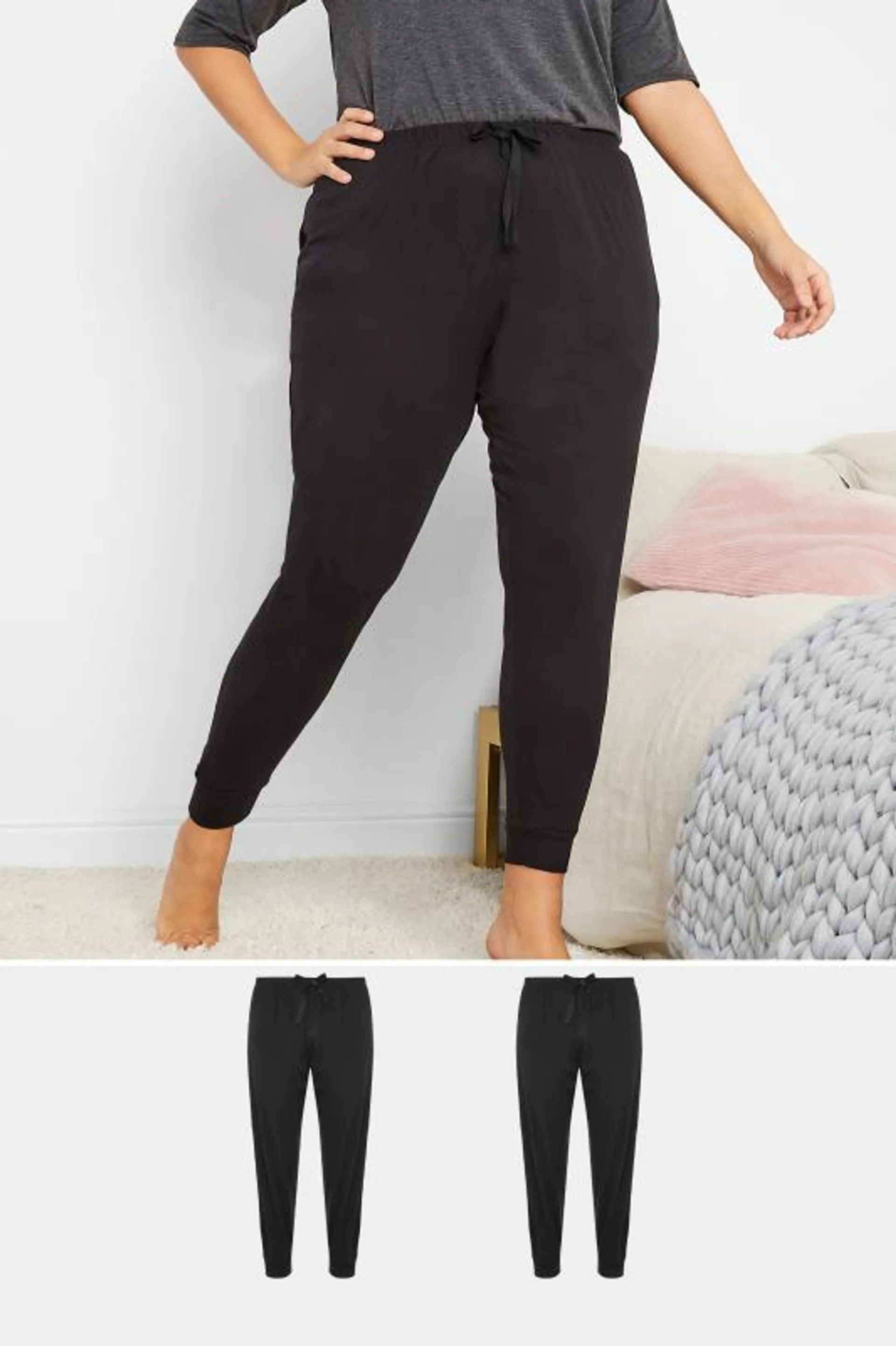 YOURS 2 PACK Curve Black Cuffed Pyjama Bottoms