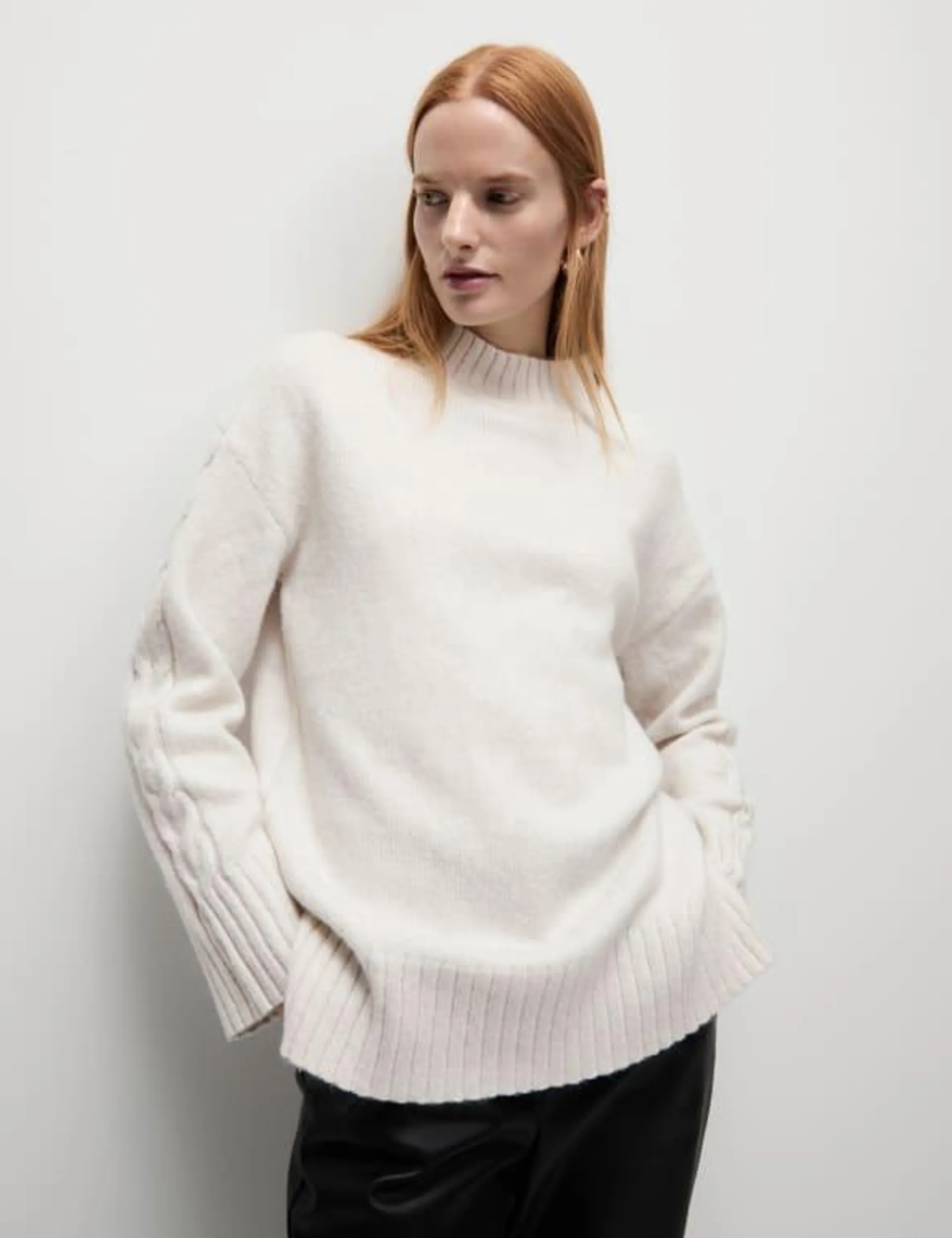 Textured Funnel Neck Jumper with Alpaca Wool