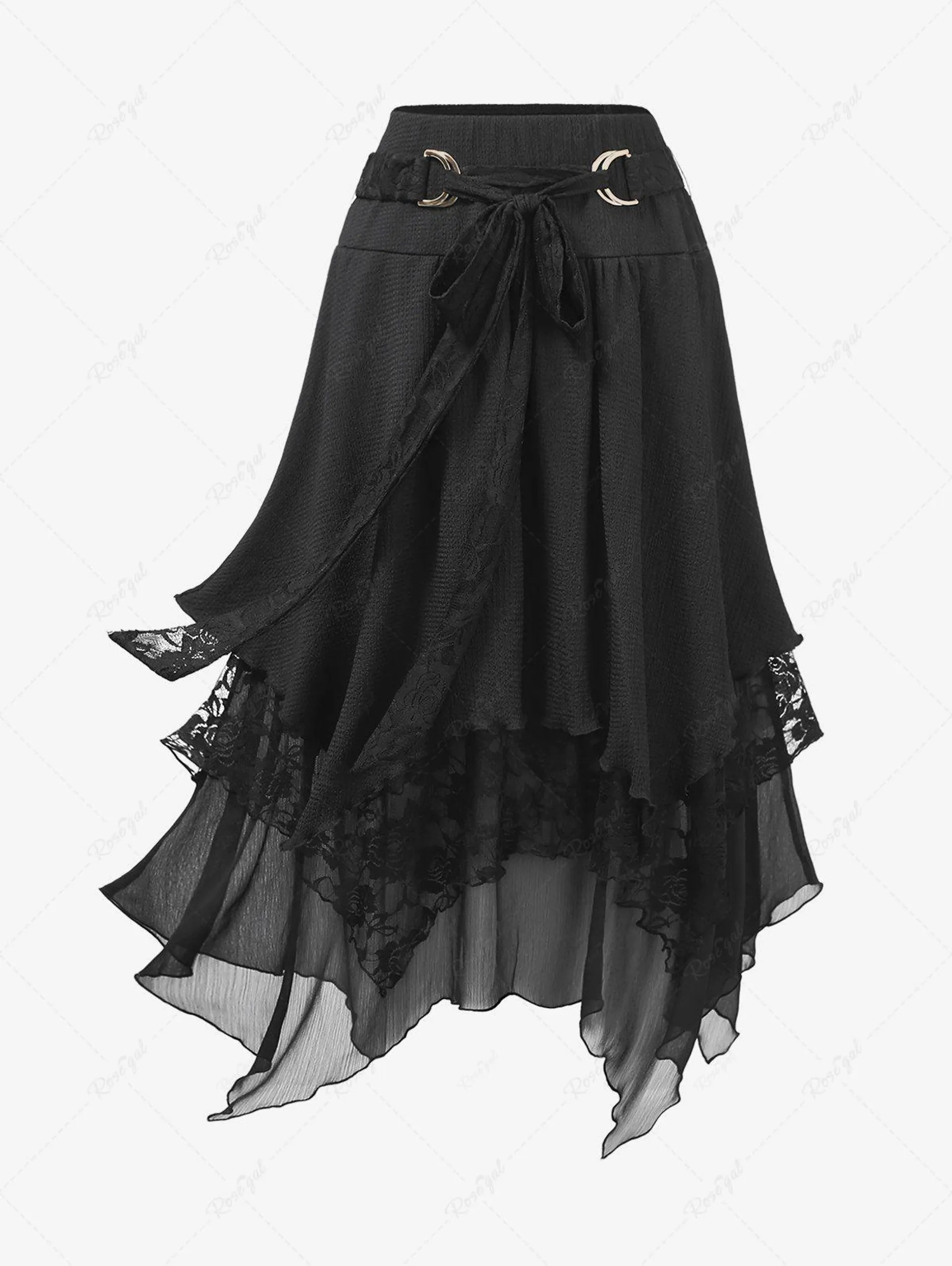 Plus Size Ruffles Floral Lace Asymmetrical Tie Waist Layered Skirt - 3x | Us 22-24