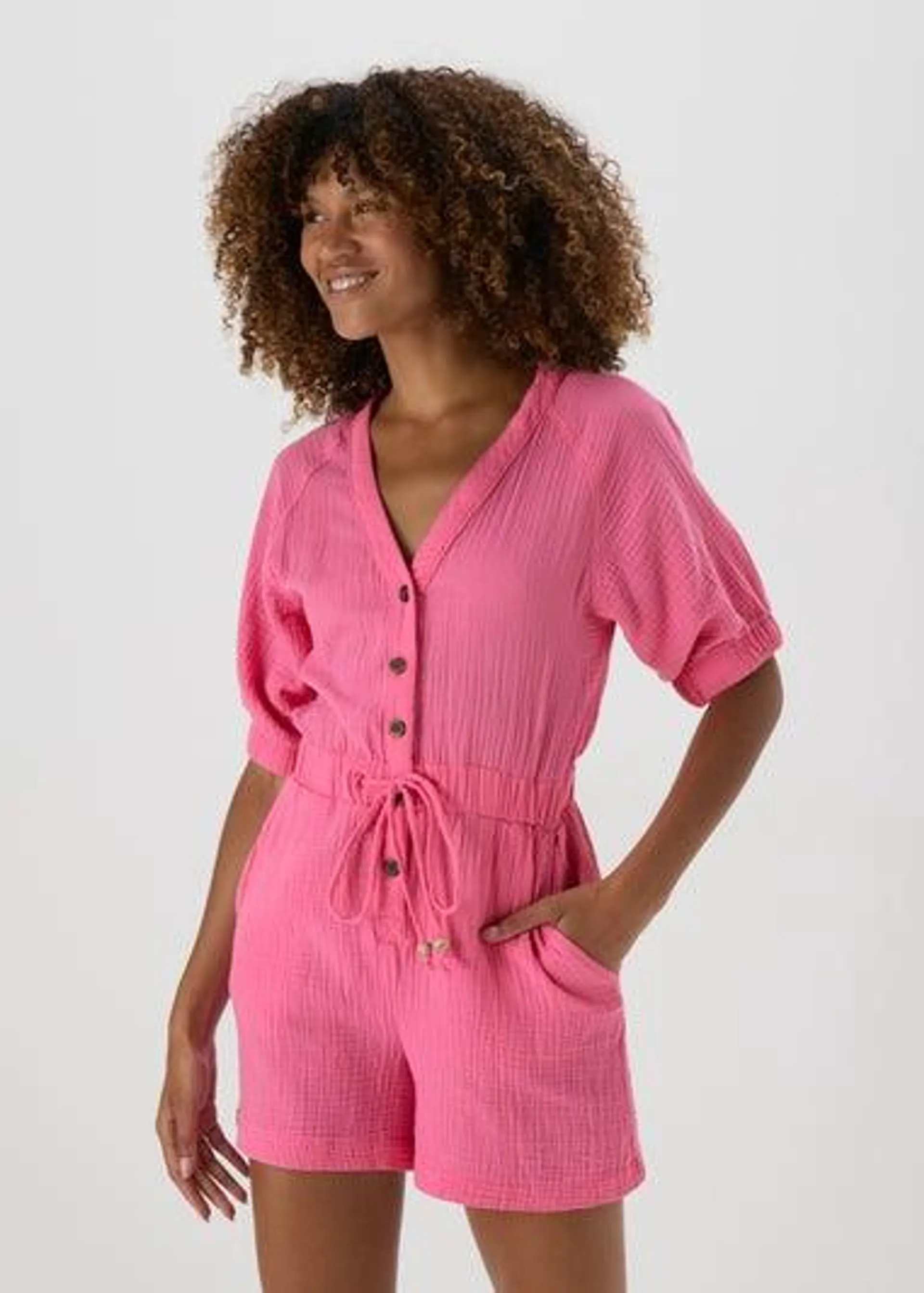 Pink Double Cloth Playsuit