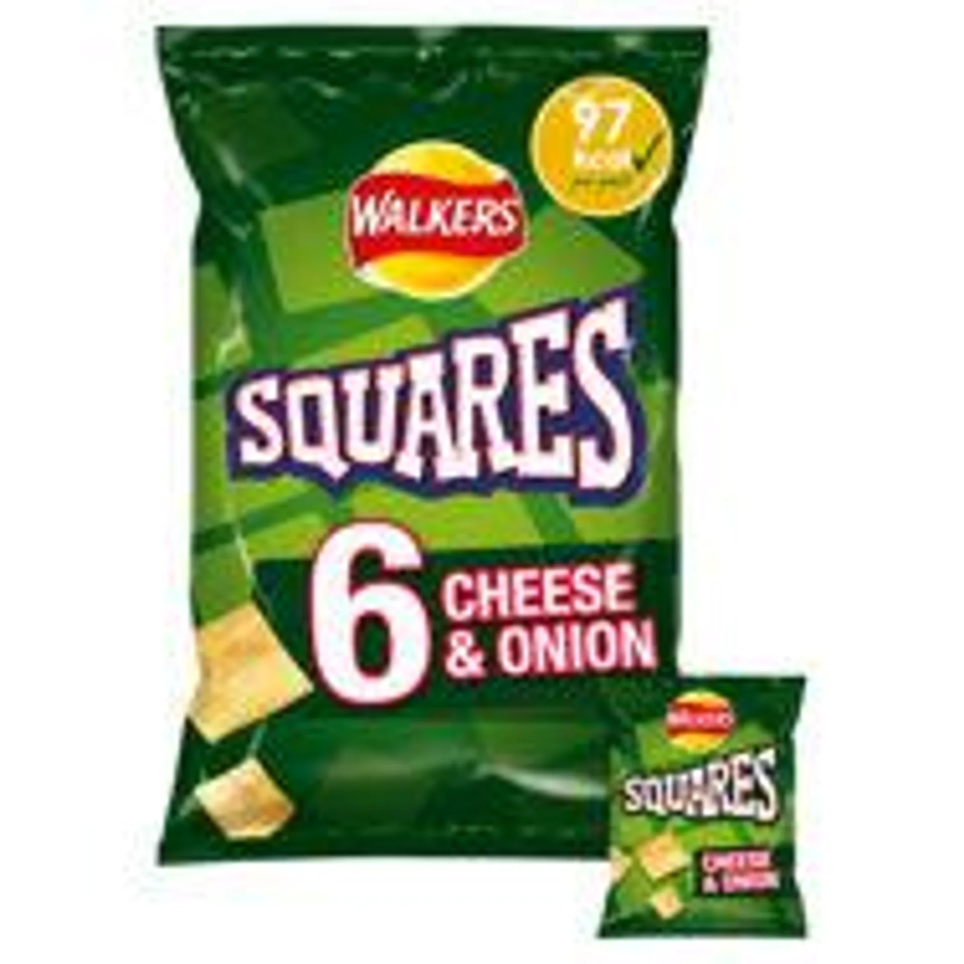 Walkers Squares Cheese & Onion Multipack Snacks Crisps 6x22g