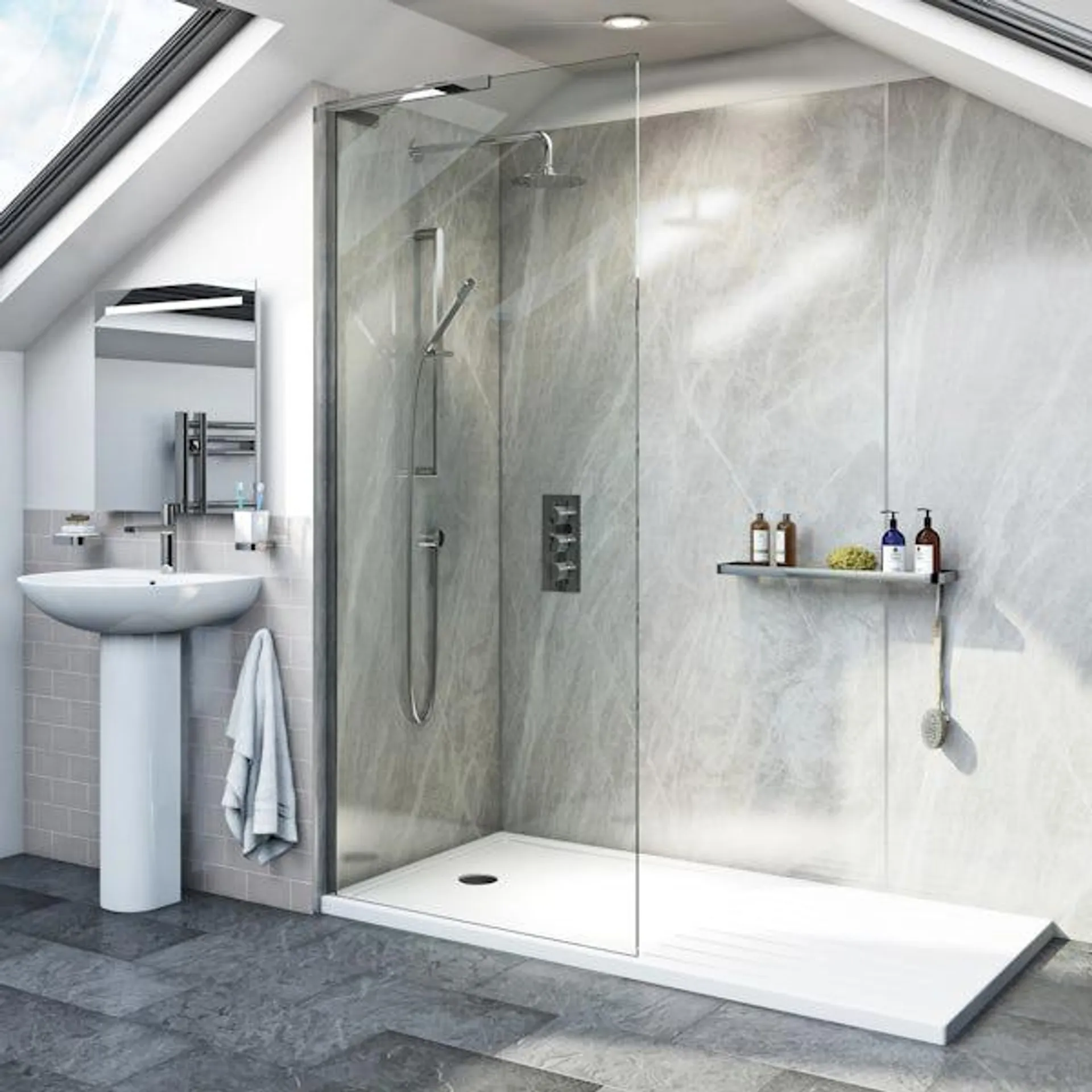 Mode 8mm walk in left handed glass panel pack with walk in shower tray