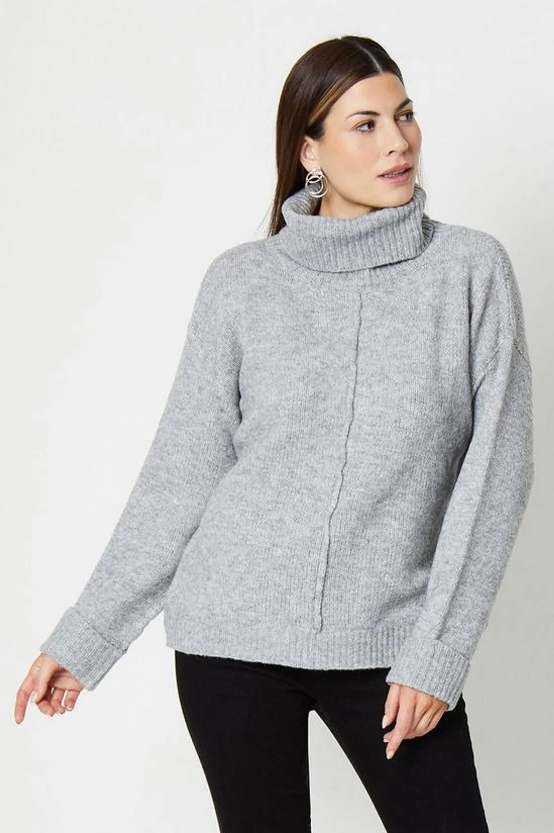 Seam Detail Front Roll Neck Cosy Sweater