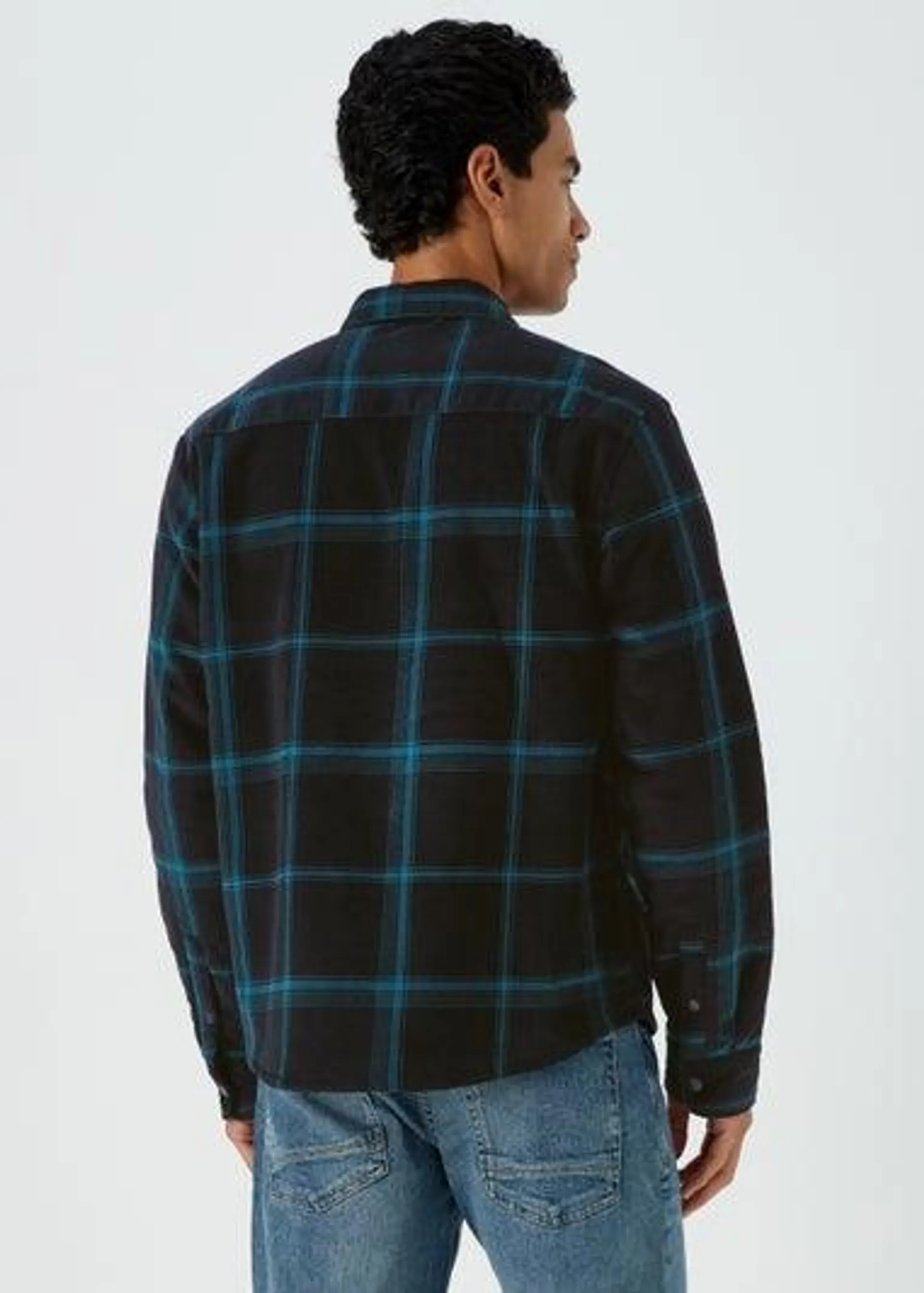 Black Check Cord Fleece Overshirt - Medium