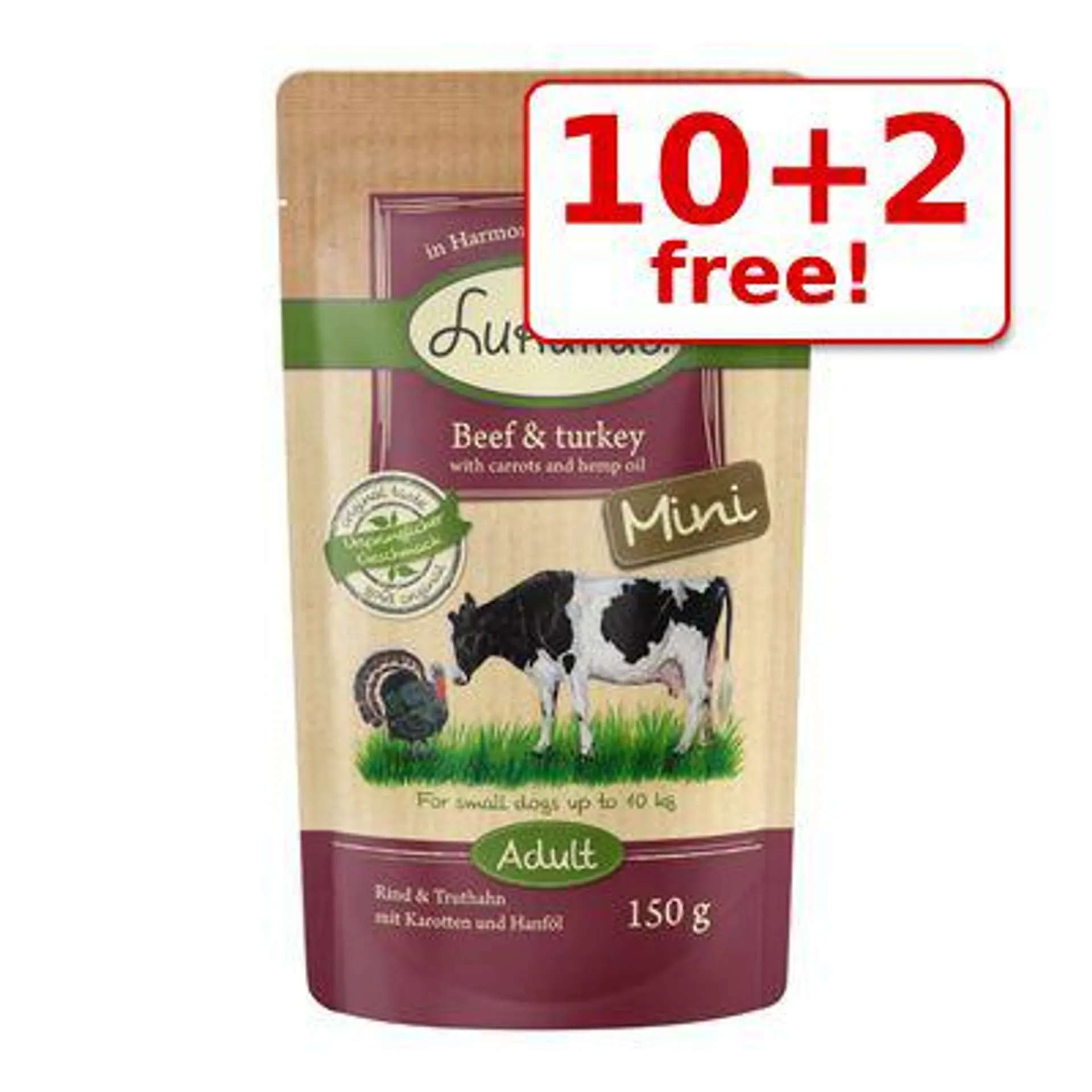 12 x 150g Lukullus Natural Adult Mini Grain-free Pouches - 10 + 2 Free!*