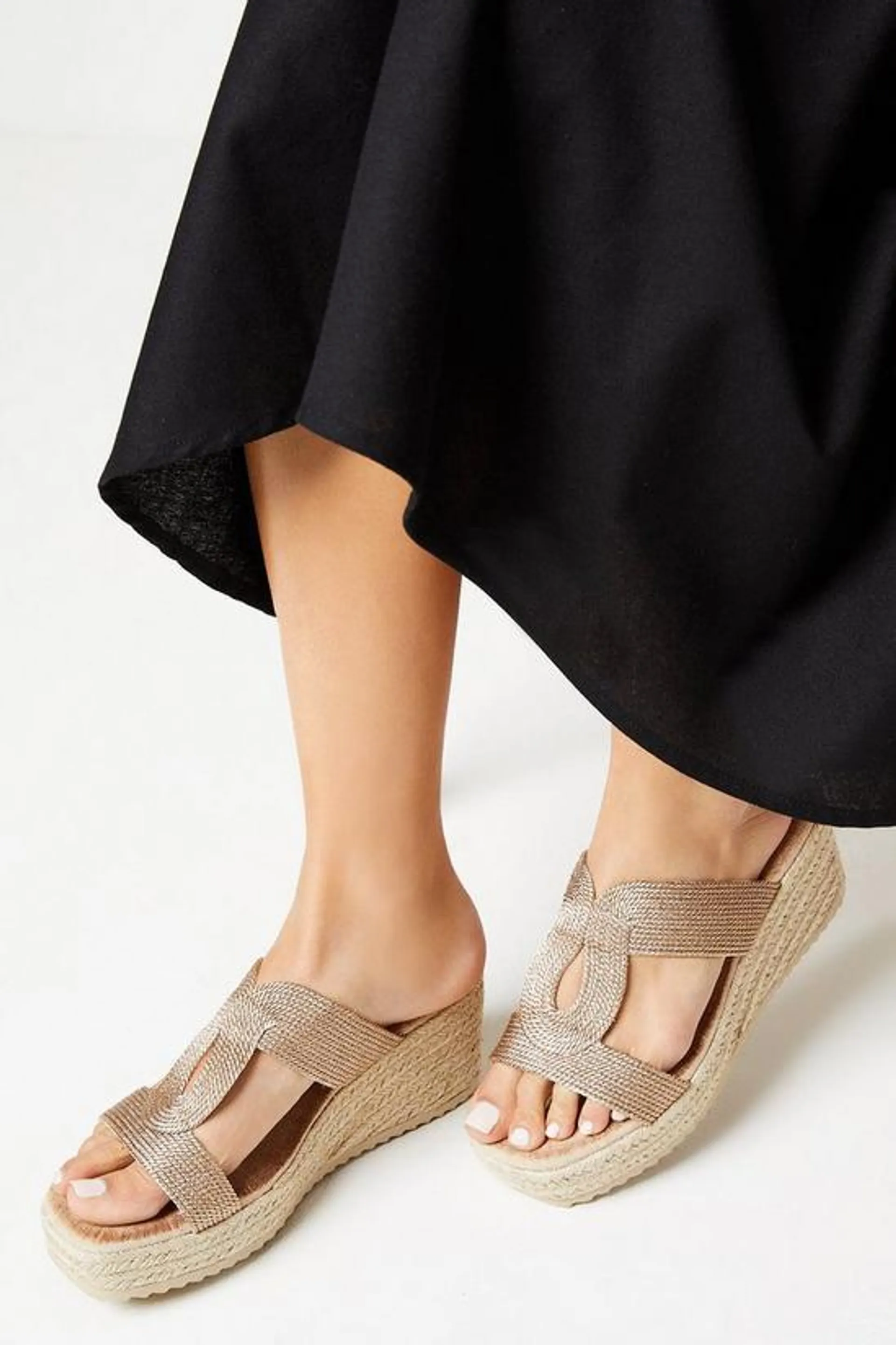 Rona Comfort Rope Detail Espadrille Medium Wedge Mules