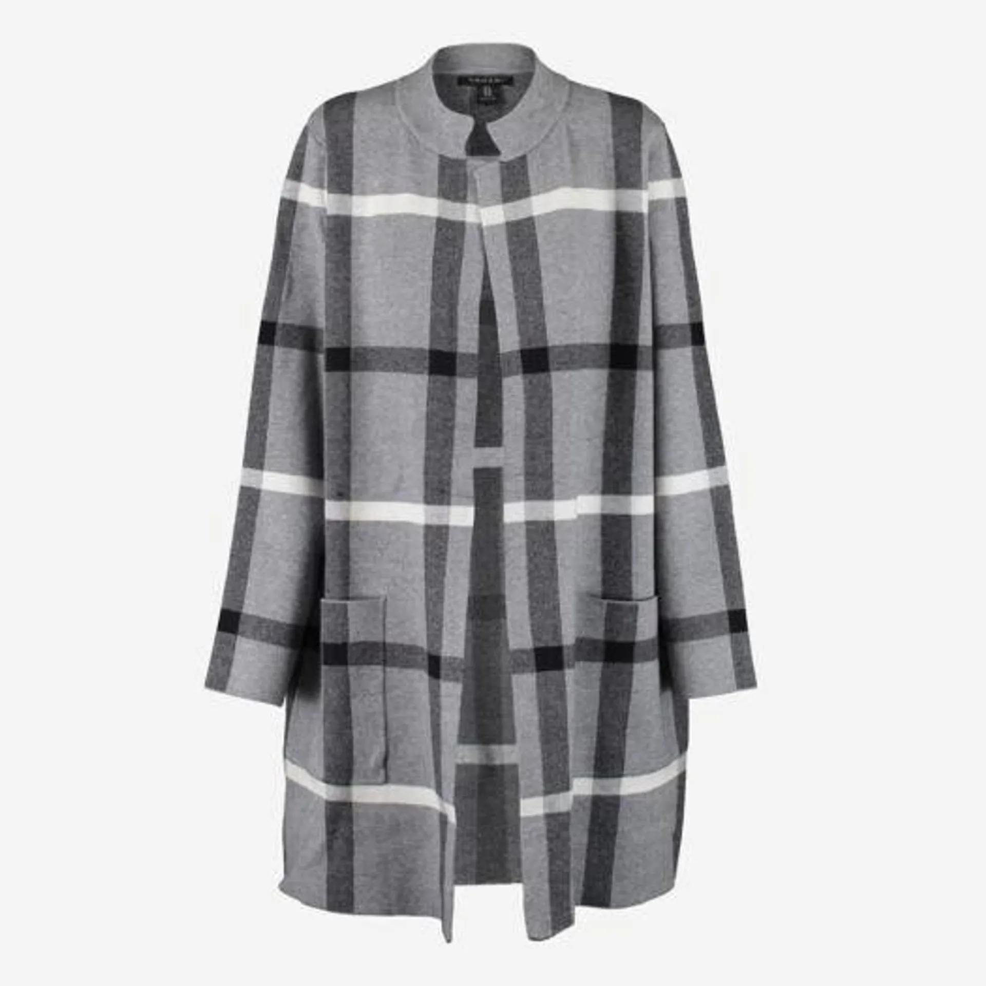 Grey Check Open Cardigan