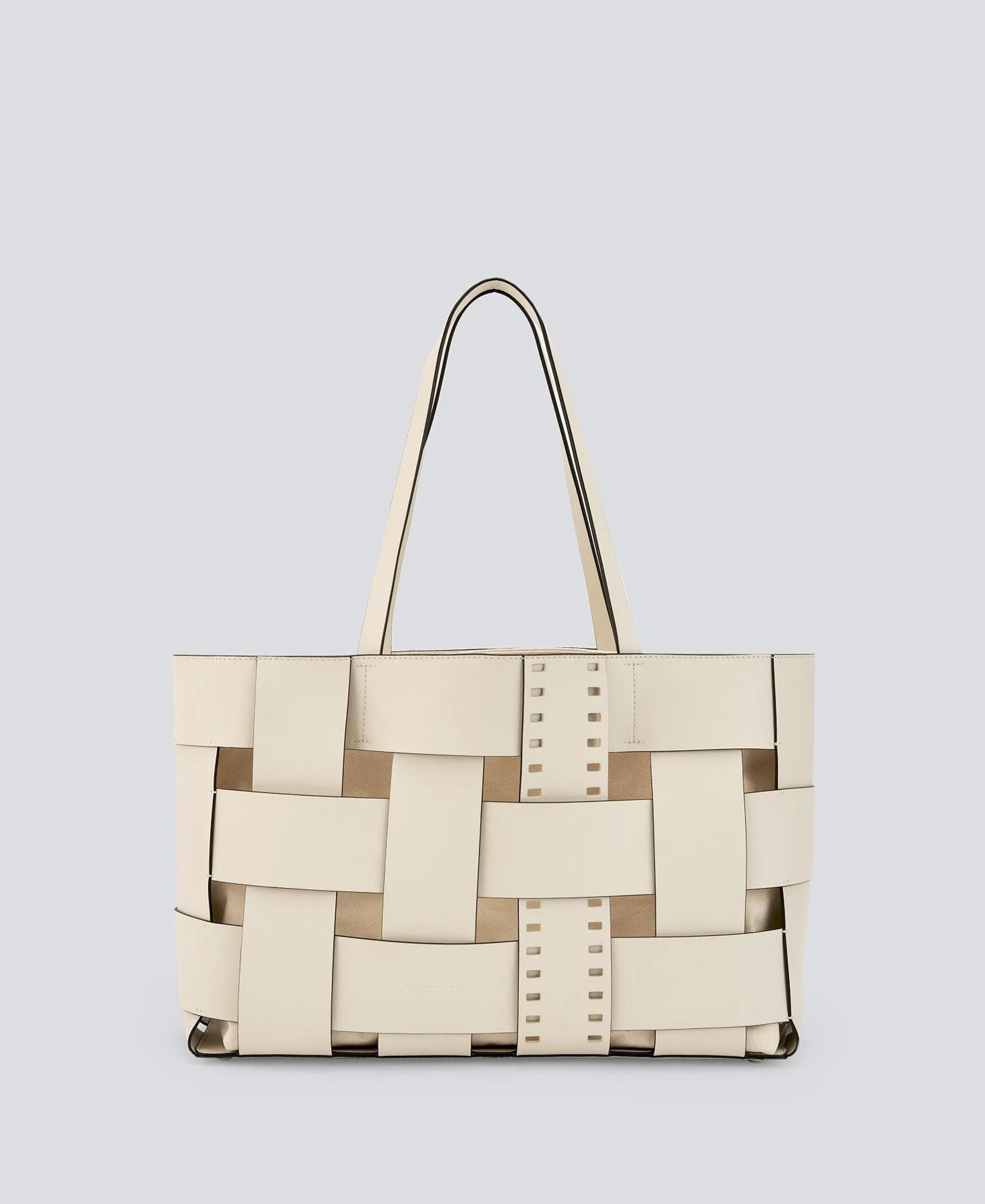 Beige braided leather shopper bag woman